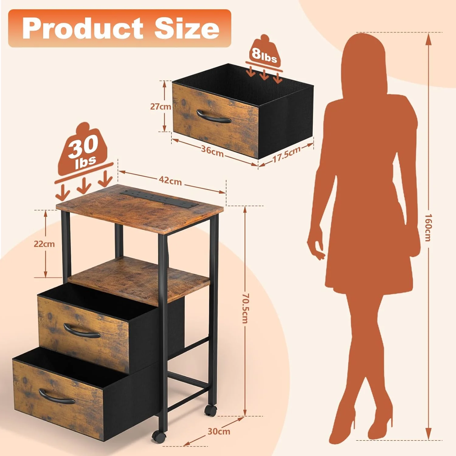 میز کنار تختی - کابینت کنار تختی با ایستگاه شارژ - میز کنار تختی با 2 کشو پارچه ای بزرگ، میز کنار تخت 42 سانتی متری با چراغ های ال ای دی برای اتاق خواب، اتاق نشیمن میز کنار تختی - کابینت کنار تختی با ایستگاه شارژ - میز کنار تختی با 2 کشو پارچه ای بزرگ، میز کنار تخت 42 سانتی متری با چراغ های ال ای دی برای اتاق خواب، اتاق نشیمن