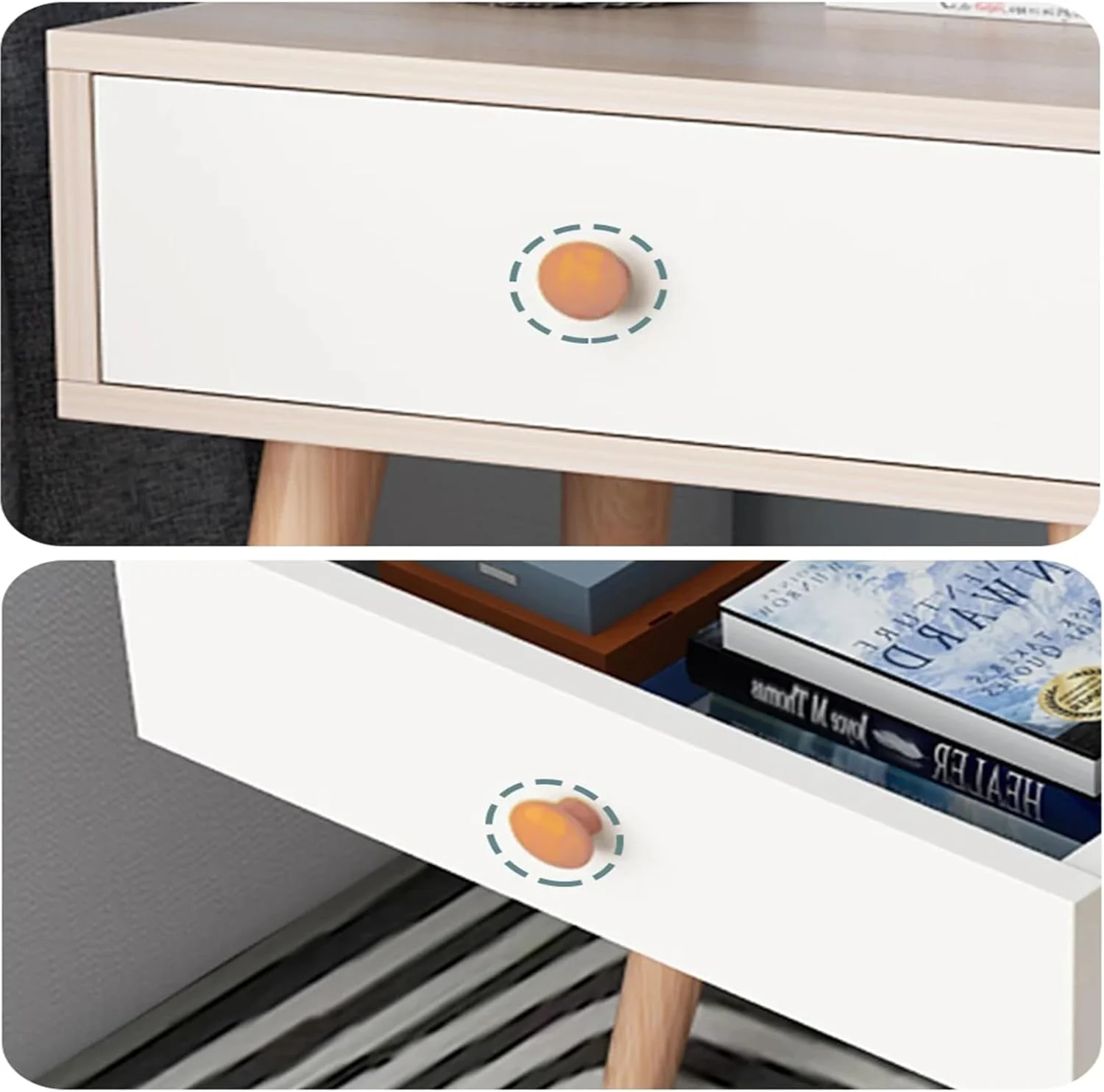 میز کنار تختی با کشو، میز شب مدرن با پایه های چوبی محکم، میز کناری کاربردی، مبلمان اتاق خواب شیک سفید (1 کشو) میز کنار تختی با کشو، میز شب مدرن با پایه های چوبی محکم، میز کناری کاربردی، مبلمان اتاق خواب شیک سفید (1 کشو)