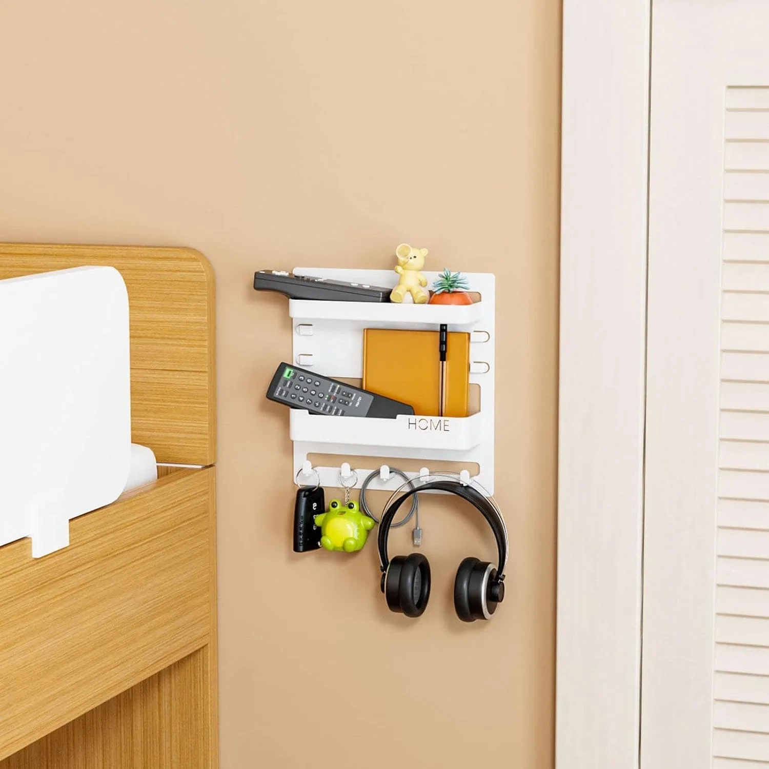 شلف شناور کنار تختی، سازمان دهنده دیواری با قلاب و گیره کابل، قفسه نگهداری جمع و جور برای اتاق خواب، دفتر، RV یا مهد کودک، 24x23x5.4 سانتی متر شلف شناور کنار تختی، سازمان دهنده دیواری با قلاب و گیره کابل، قفسه نگهداری جمع و جور برای اتاق خواب، دفتر، RV یا مهد کودک، 24x23x5.4 سانتی متر