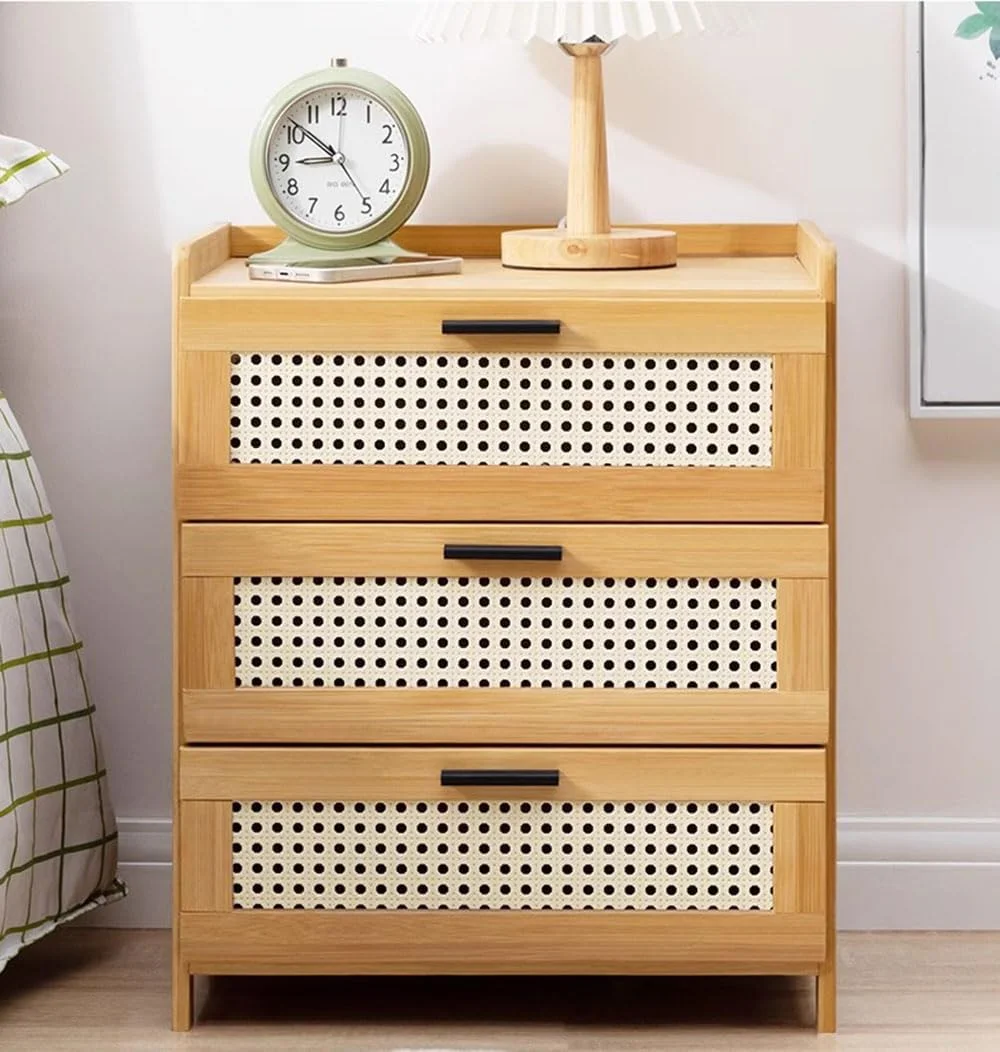 میز کنار تختی، میز پاتختی بامبو طبیعی با 3 کشو، کابینت میز کناری حصیری کوچک برای کنار تخت خواب، کمد نگهداری وسایل منزل برای کنار مبل اتاق نشیمن (قهوه ای روشن) میز کنار تختی، میز پاتختی بامبو طبیعی با 3 کشو، کابینت میز کناری حصیری کوچک برای کنار تخت خواب، کمد نگهداری وسایل منزل برای کنار مبل اتاق نشیمن (قهوه ای روشن)