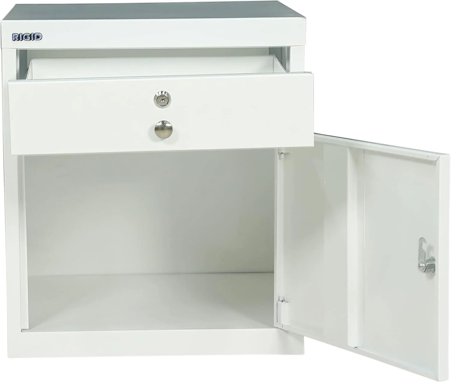 کابینت کنار تختی محکم | کابینت واحد ذخیره سازی کنار تخت خواب با کشو و درب چرخشی | میز کنار تختی قفل دار برای اتاق نشیمن مهمان خانه و دفتر کار (سفید، 45D x 40W x 50H سانتی متر) مونتاژ شده