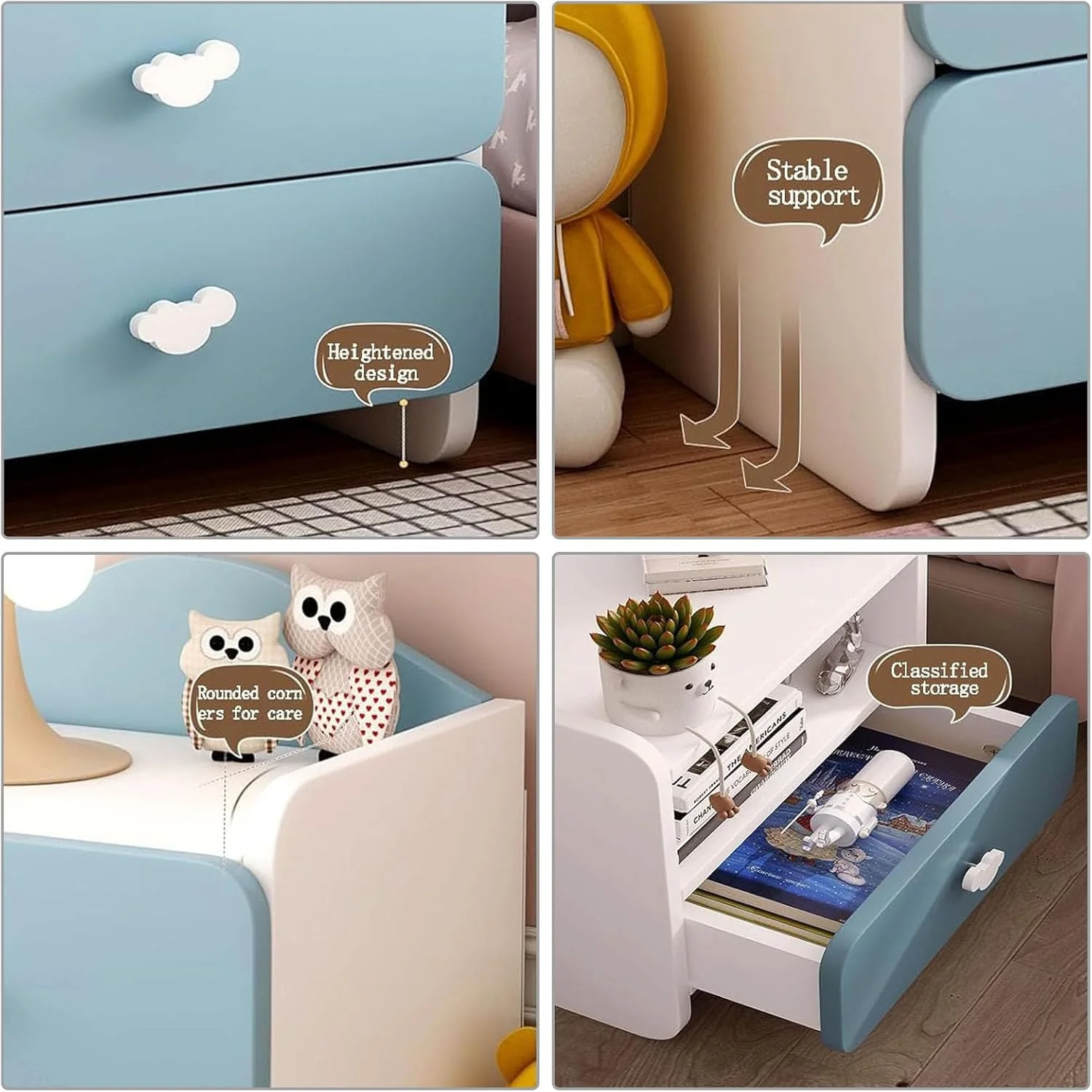 میز کنار تختی چوبی آبی، کابینت سازمان دهنده باز کنار تخت، با 2 کشو و محفظه ضد افتادن، برای اتاق خواب کودک/بچه ها میز کنار تختی چوبی آبی، کابینت سازمان دهنده باز کنار تخت، با 2 کشو و محفظه ضد افتادن، برای اتاق خواب کودک/بچه ها