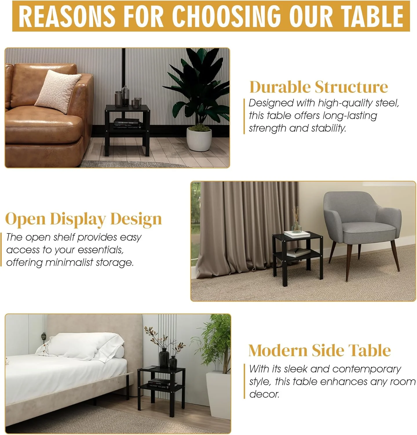 میز پاتختی محکم با قفسه های ذخیره سازی | میز عسلی فلزی برای اتاق خواب، اتاق نشیمن و خانه | میز کنار مبل کوچک با پایه (مشکی، 28D x 37W x 41H CM)، از قبل مونتاژ شده میز پاتختی محکم با قفسه های ذخیره سازی | میز عسلی فلزی برای اتاق خواب، اتاق نشیمن و خانه | میز کنار مبل کوچک با پایه (مشکی، 28D x 37W x 41H CM)، از قبل مونتاژ شده