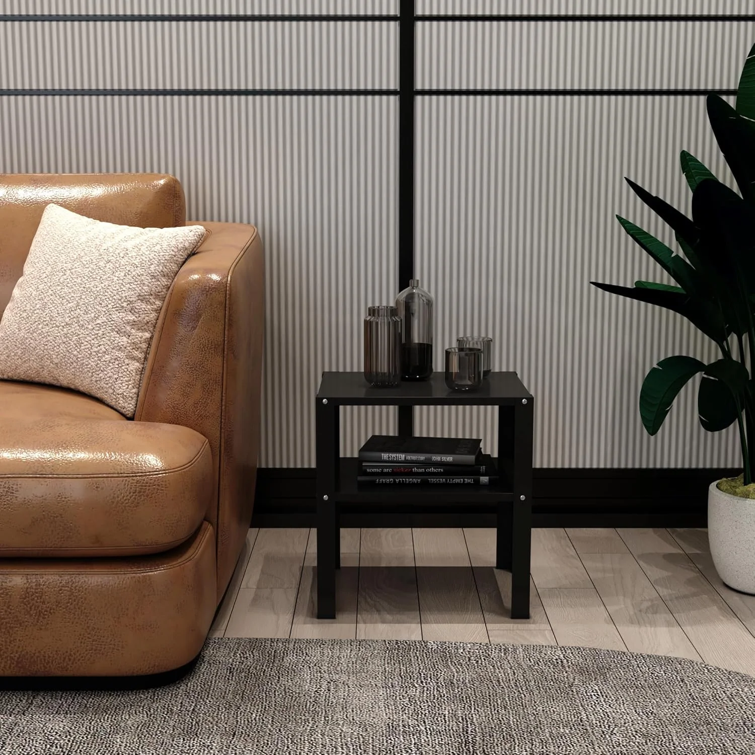 میز پاتختی محکم با قفسه های ذخیره سازی | میز عسلی فلزی برای اتاق خواب، اتاق نشیمن و خانه | میز کنار مبل کوچک با پایه (مشکی، 28D x 37W x 41H CM)، از قبل مونتاژ شده میز پاتختی محکم با قفسه های ذخیره سازی | میز عسلی فلزی برای اتاق خواب، اتاق نشیمن و خانه | میز کنار مبل کوچک با پایه (مشکی، 28D x 37W x 41H CM)، از قبل مونتاژ شده