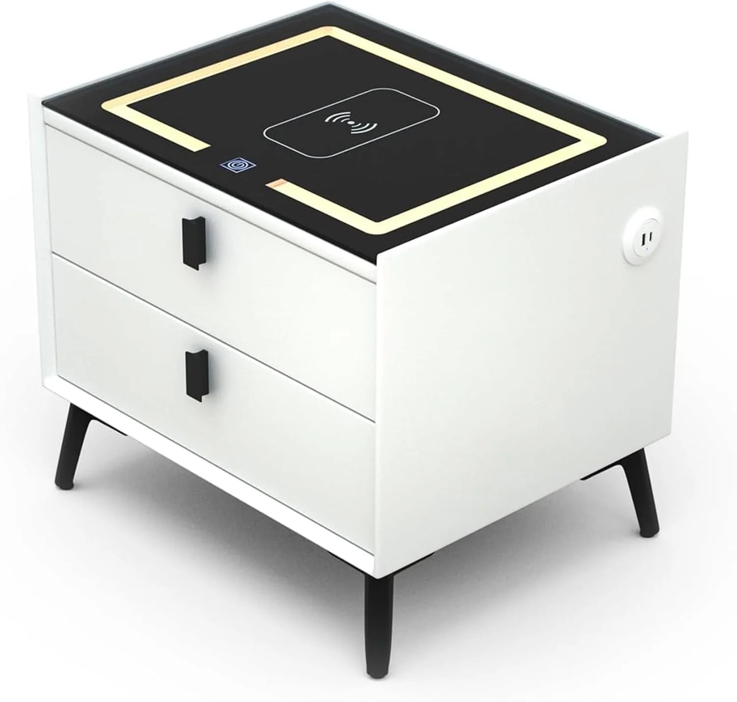 میز پاتختی هوشمند کول بیبی با شارژ بی‌سیم، پورت‌های USB و Type-C، چراغ‌های LED قابل تنظیم، 2 کشو برای نگهداری، میز کنار تختی مدرن برای اتاق خواب، اتاق نشیمن و خوابگاه (سفید)