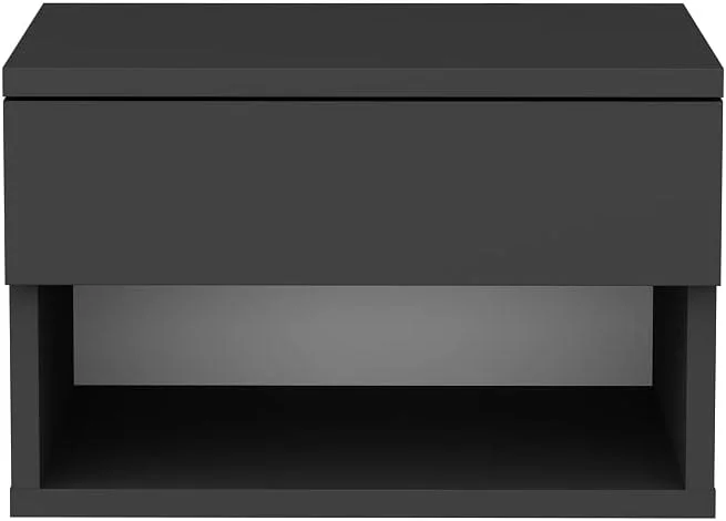 DECOROTIKA - میز کنار تختی شناور دیواری Jamot با یک کشو و یک قفسه باز (آنتراسیت)