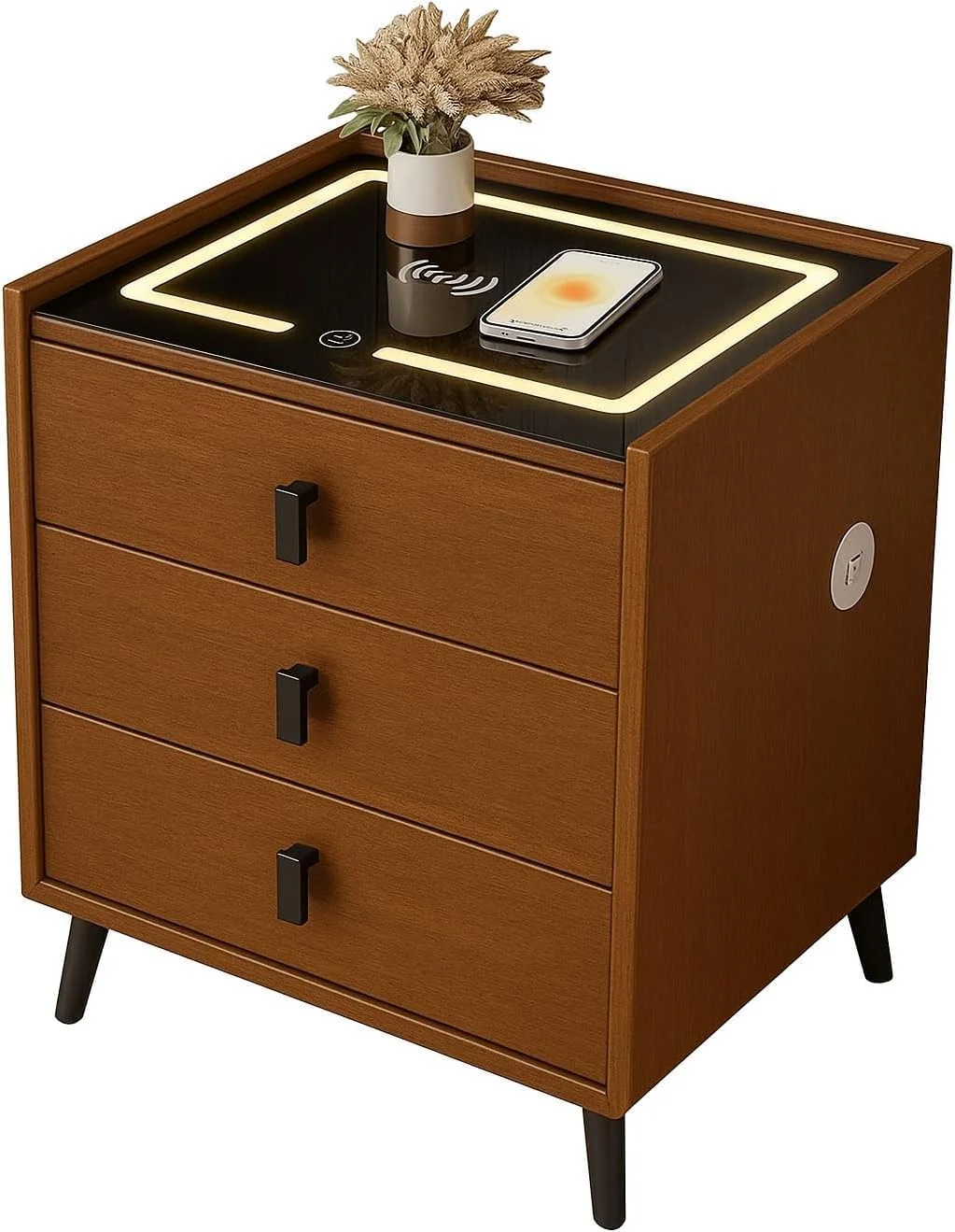 میز پاتختی هوشمند خواب عمیق با ایستگاه شارژ بیسیم، پورتهای USB و بلندگوی بلوتوث | میز کنار تختی مدرن با 3 کشو، نورپردازی LED سه رنگ قابل تنظیم | میز کنار مبلی اتاق خواب و نشیمن | قهوه ای میز پاتختی هوشمند خواب عمیق با ایستگاه شارژ بیسیم، پورتهای USB و بلندگوی بلوتوث | میز کنار تختی مدرن با 3 کشو، نورپردازی LED سه رنگ قابل تنظیم | میز کنار مبلی اتاق خواب و نشیمن | قهوه ای