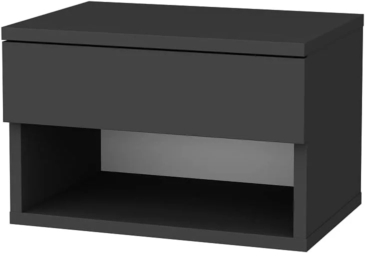 DECOROTIKA - میز کنار تختی شناور دیواری Jamot با یک کشو و یک قفسه باز (آنتراسیت) DECOROTIKA - میز کنار تختی شناور دیواری Jamot با یک کشو و یک قفسه باز (آنتراسیت)