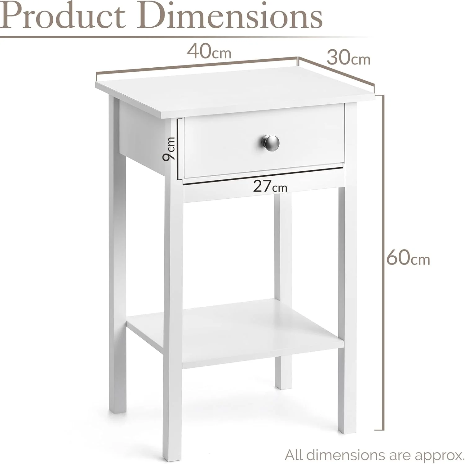 میز پاتختی سفید کریستو با قفسه و کشو، مناسب اتاق خواب، 60 سانتی متر در 40 سانتی متر در 30 سانتی متر میز پاتختی سفید کریستو با قفسه و کشو، مناسب اتاق خواب، 60 سانتی متر در 40 سانتی متر در 30 سانتی متر