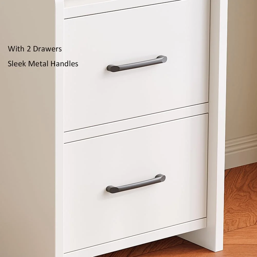 میز پاتختی با 2 کشو، میز کنار تختی اتاق خواب، کابینت کشو کوچک با دستگیره فلزی برای اتاق نشیمن، میز کناری چوبی MDF سفید برای مبل (سفید-CT055) میز پاتختی با 2 کشو، میز کنار تختی اتاق خواب، کابینت کشو کوچک با دستگیره فلزی برای اتاق نشیمن، میز کناری چوبی MDF سفید برای مبل (سفید-CT055)