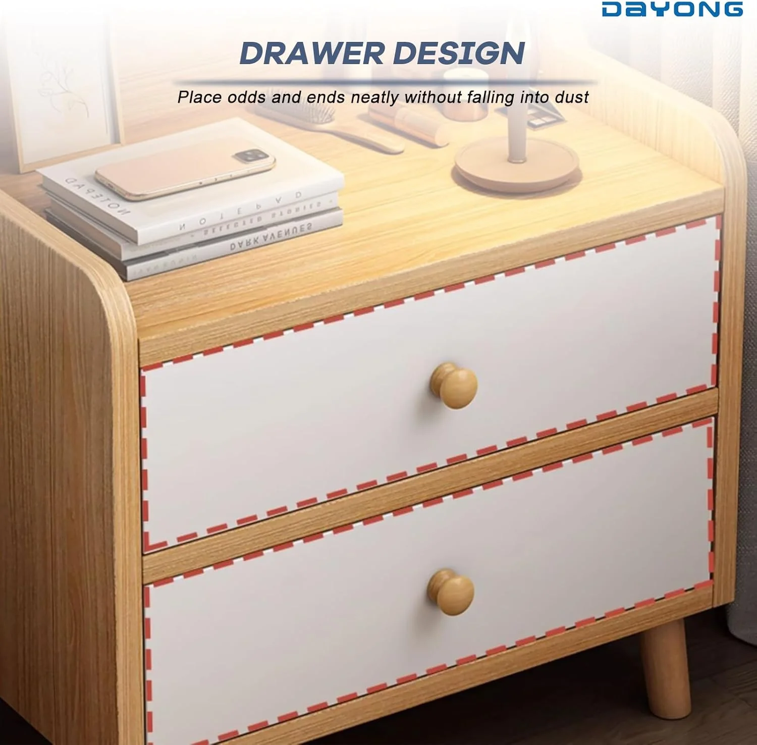 میز کنار تختی DAYONG، پاتختی مدرن با پایه های چوبی محکم، قفسه نگهداری کابینت کنار تخت با کشو، میز انتهایی محکم برای اتاق خواب، اتاق نشیمن، خوابگاه (مدل A - گردویی)