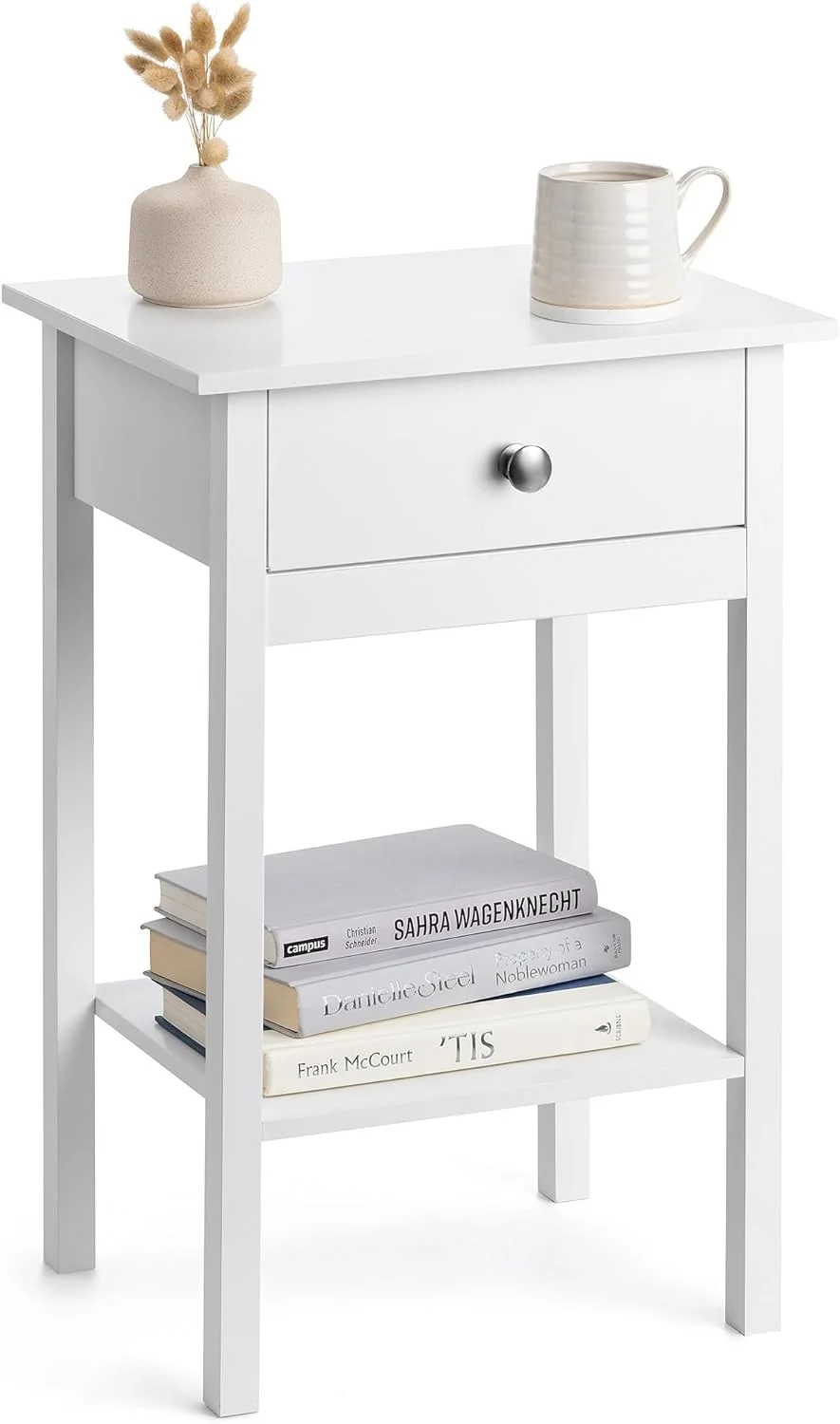 میز پاتختی سفید کریستو با قفسه و کشو، مناسب اتاق خواب، 60 سانتی متر در 40 سانتی متر در 30 سانتی متر میز پاتختی سفید کریستو با قفسه و کشو، مناسب اتاق خواب، 60 سانتی متر در 40 سانتی متر در 30 سانتی متر