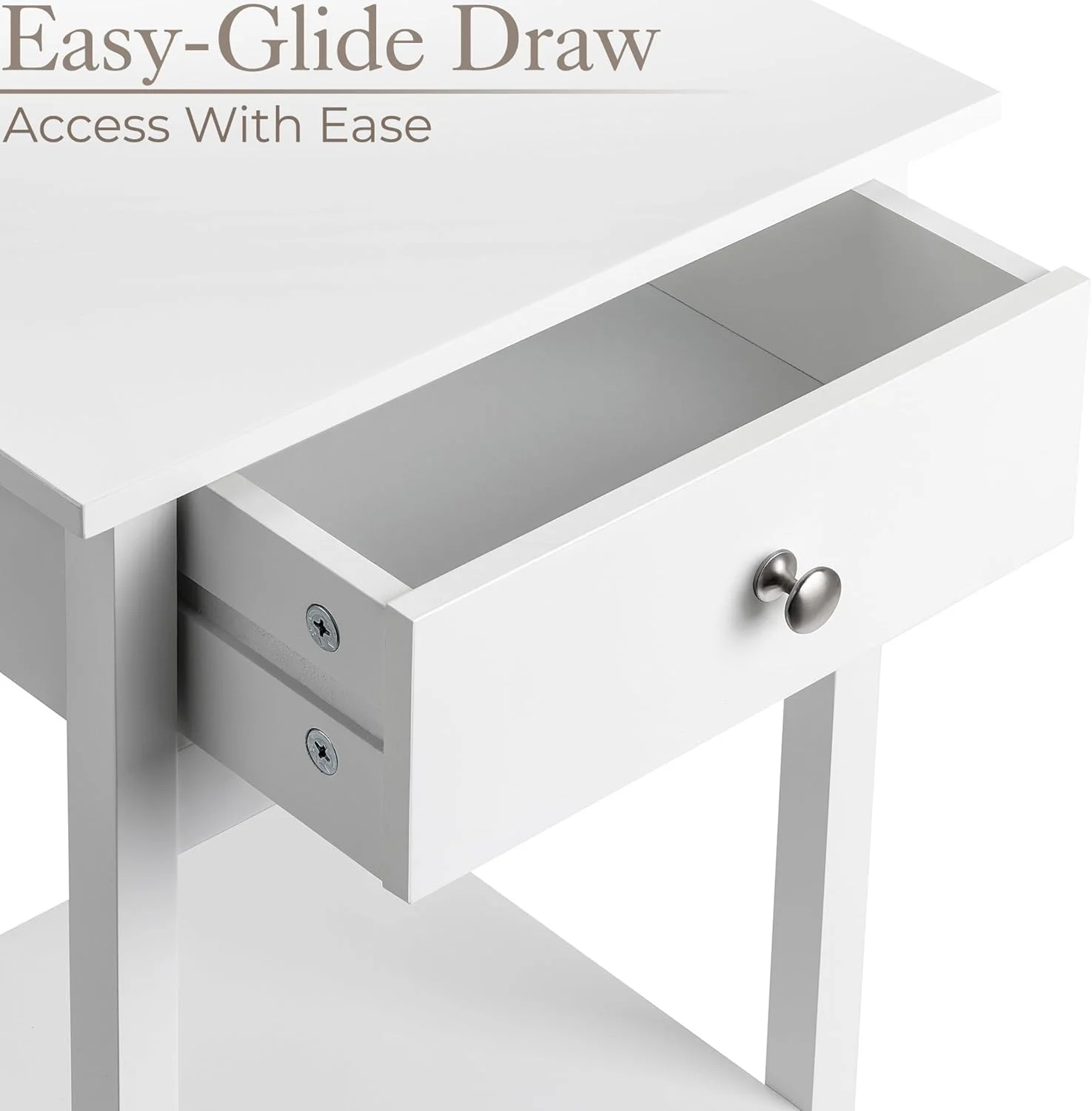 میز پاتختی سفید کریستو با قفسه و کشو، مناسب اتاق خواب، 60 سانتی متر در 40 سانتی متر در 30 سانتی متر میز پاتختی سفید کریستو با قفسه و کشو، مناسب اتاق خواب، 60 سانتی متر در 40 سانتی متر در 30 سانتی متر