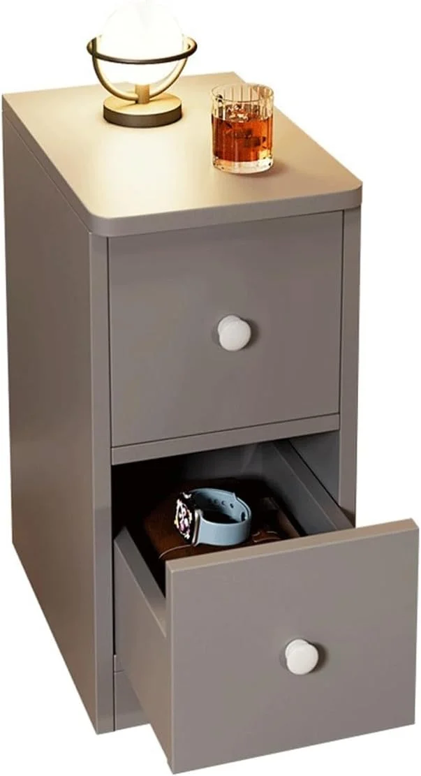 میز عسلی کوچک خاکستری، کابینت ذخیره سازی چوبی با دو کشو، مناسب برای اتاق نشیمن، اتاق خواب و دفتر کار میز عسلی کوچک خاکستری، کابینت ذخیره سازی چوبی با دو کشو، مناسب برای اتاق نشیمن، اتاق خواب و دفتر کار