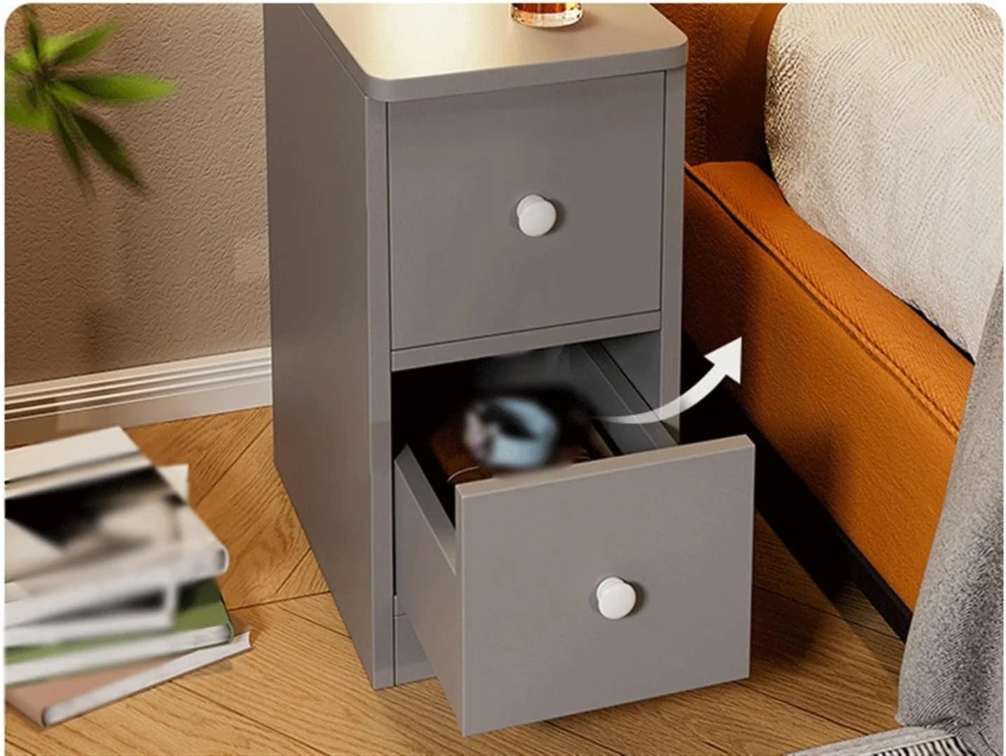 میز عسلی کوچک خاکستری، کابینت ذخیره سازی چوبی با دو کشو، مناسب برای اتاق نشیمن، اتاق خواب و دفتر کار میز عسلی کوچک خاکستری، کابینت ذخیره سازی چوبی با دو کشو، مناسب برای اتاق نشیمن، اتاق خواب و دفتر کار