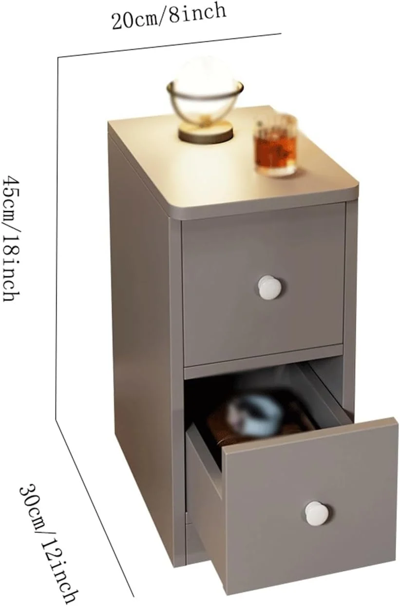 میز عسلی کوچک خاکستری، کابینت ذخیره سازی چوبی با دو کشو، مناسب برای اتاق نشیمن، اتاق خواب و دفتر کار میز عسلی کوچک خاکستری، کابینت ذخیره سازی چوبی با دو کشو، مناسب برای اتاق نشیمن، اتاق خواب و دفتر کار