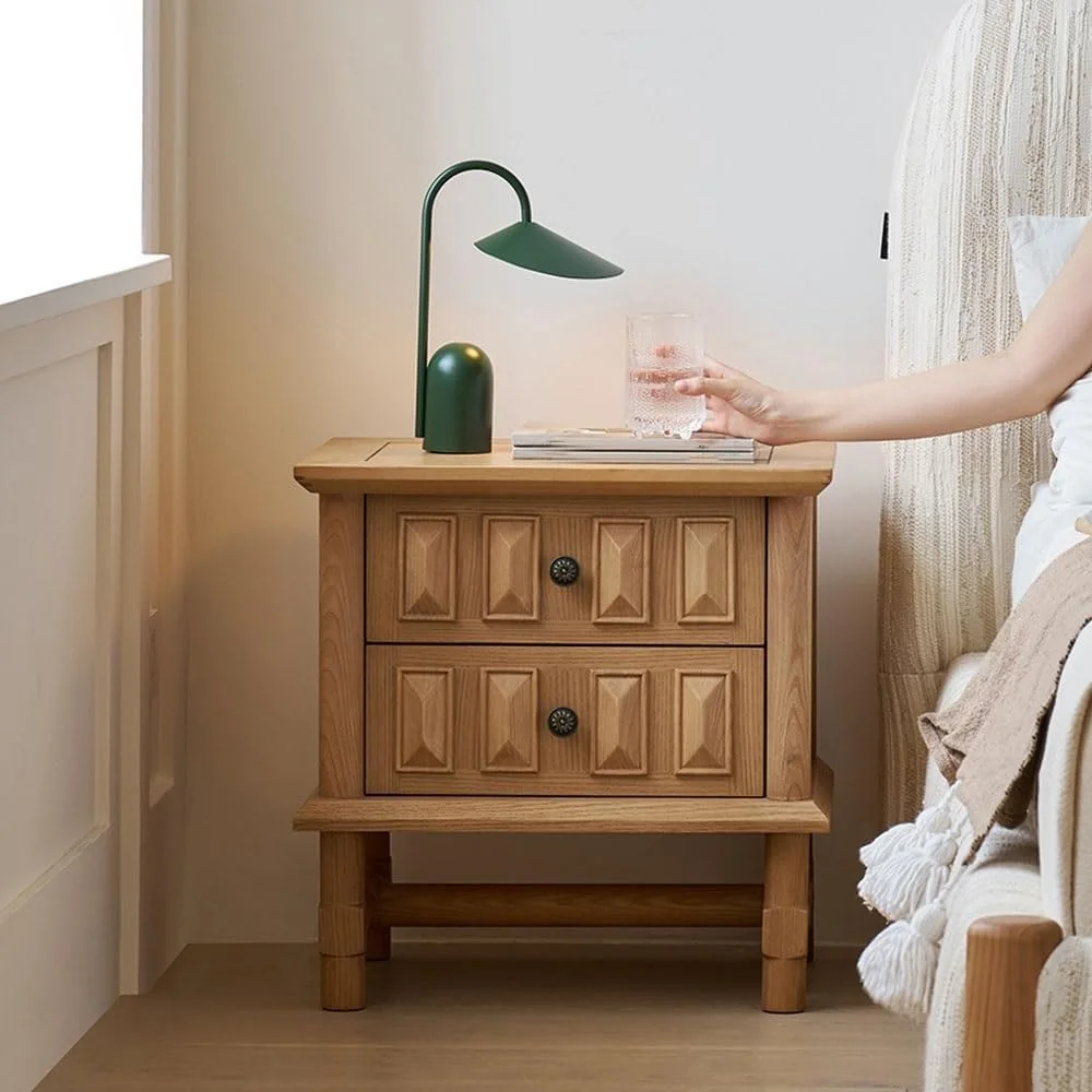 میز کنار تختی چوبی با طراحی قدیمی برای اتاق خواب، میز ذخیره سازی، کنار مبل، مناسب اتاق نشیمن، دارای کشو میز کنار تختی چوبی با طراحی قدیمی برای اتاق خواب، میز ذخیره سازی، کنار مبل، مناسب اتاق نشیمن، دارای کشو