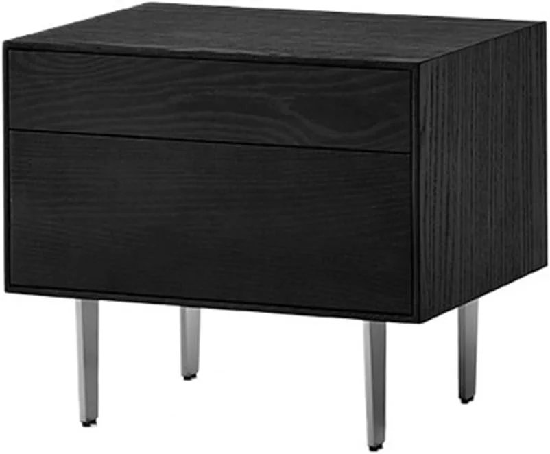 میز عسلی مشکی ساده با کشوهای بازشو، کمد نگهداری و میز کنار تخت