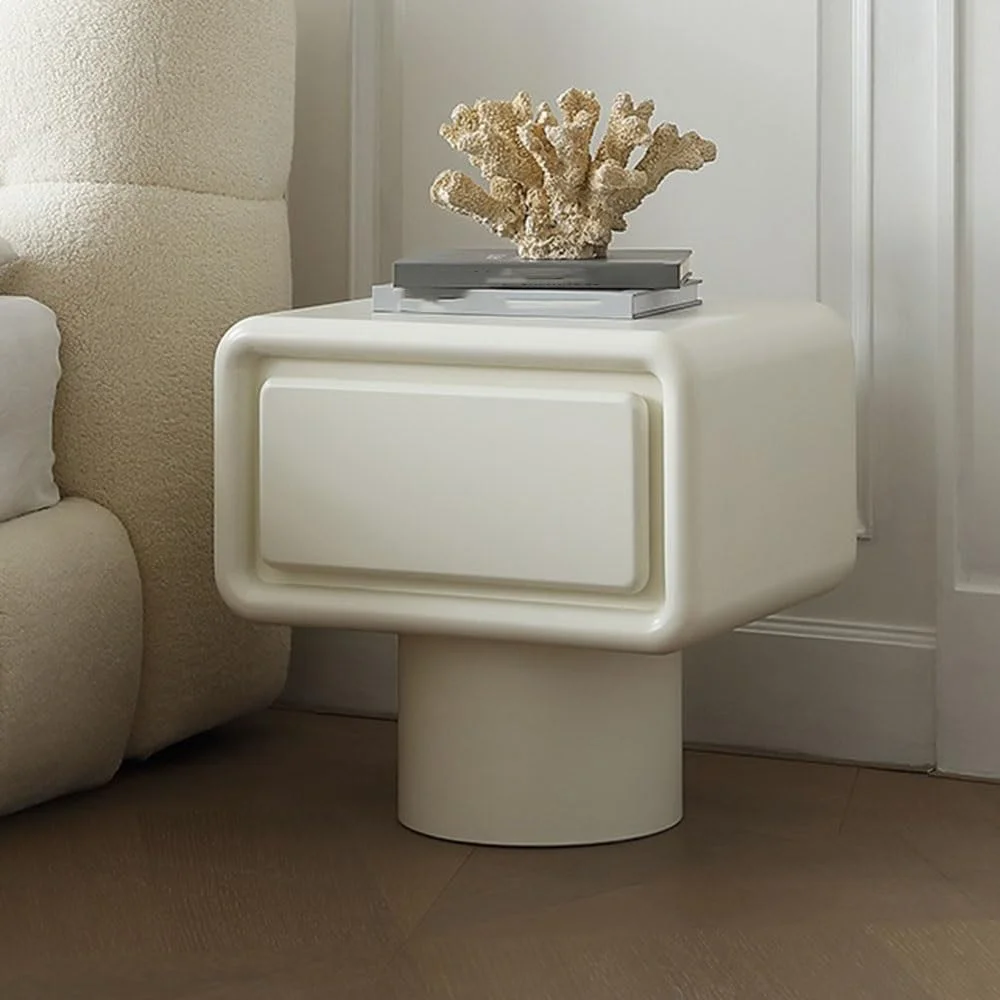 میز عسلی طرح ابر سفید برای اتاق خواب و کمد کنار تخت با کشو و میز نشیمن با طراحی کلاسیک