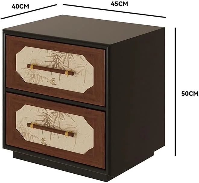 میز کنار تختی چوبی با طراحی قدیمی و دارای دو کشو با نقوش گلدار میز کنار تختی چوبی با طراحی قدیمی و دارای دو کشو با نقوش گلدار
