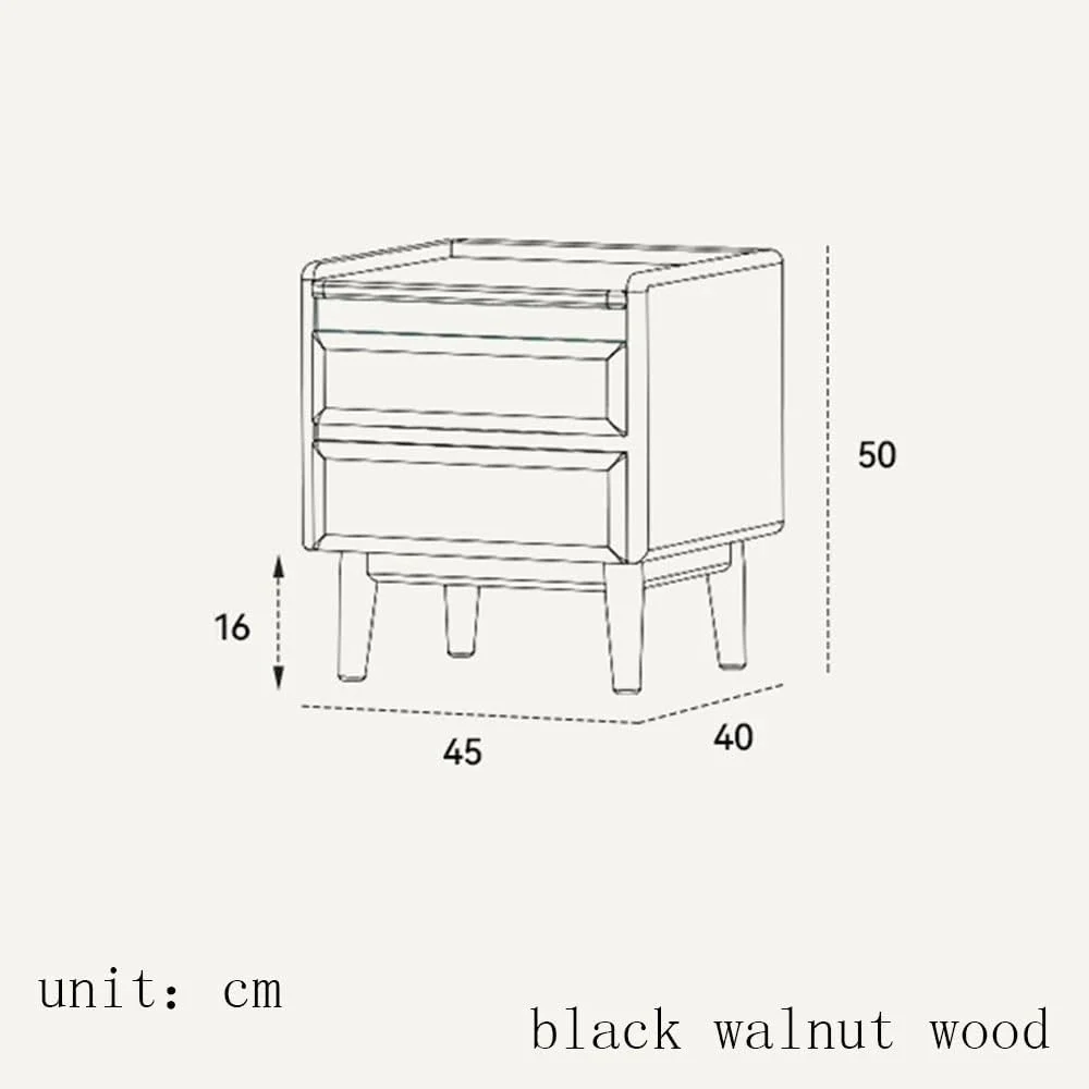 میز عسلی چوبی مدرن و ساده با صفحه شیشه ای و فضای ذخیره سازی کنار تخت با دو کشو
