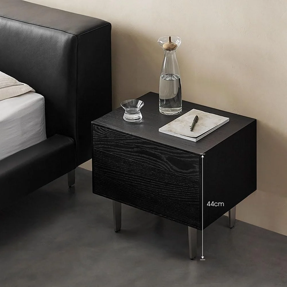 میز عسلی مشکی ساده با کشوهای بازشو، کمد ذخیره سازی و میز کنار تختی میز عسلی مشکی ساده با کشوهای بازشو، کمد ذخیره سازی و میز کنار تختی