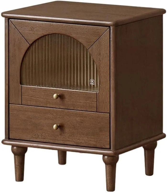 کابینت کنار تختی شیشه ای آنتیک، مناسب اتاق خواب منزل، ذخیره سازی کنار تخت، میز کنار تختی چوبی کوچک مدرن با کشو