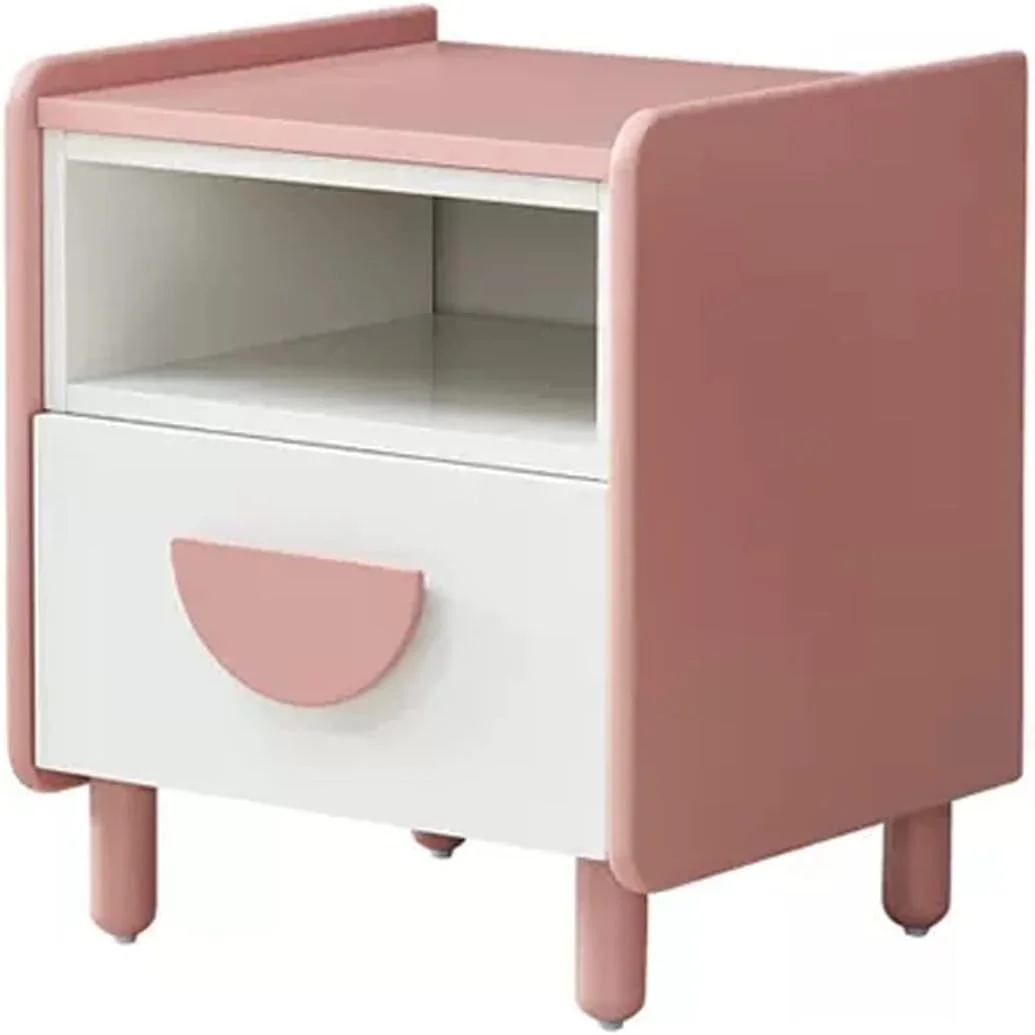 میز کنار تختی کودکانه برای اتاق خواب، با ظاهر زیبا، صورتی و سفید، مناسب اتاق خواب دخترانه، 40 × 37 × 47 سانتی متر، میز کنار تختی با کشو