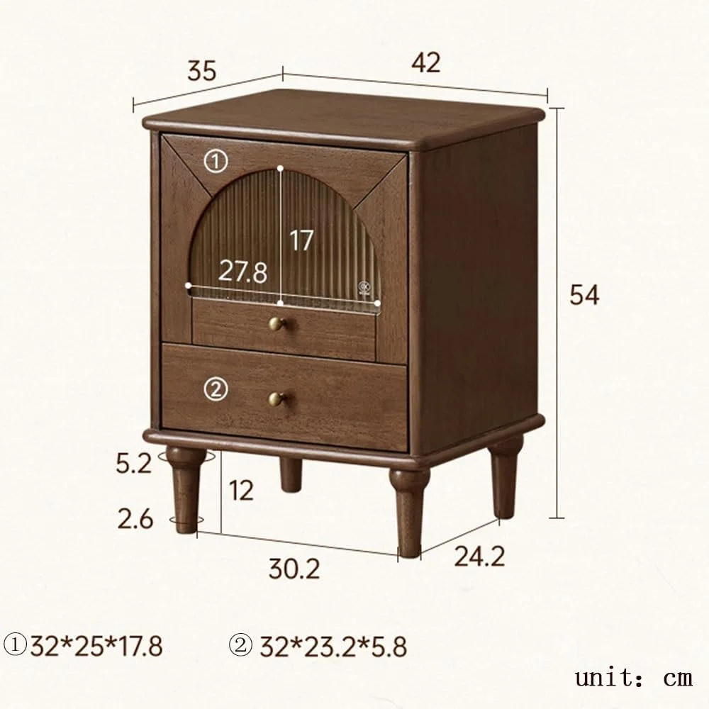 کابینت کنار تختی شیشه ای آنتیک، مناسب اتاق خواب منزل، ذخیره سازی کنار تخت، میز کنار تختی چوبی کوچک مدرن با کشو