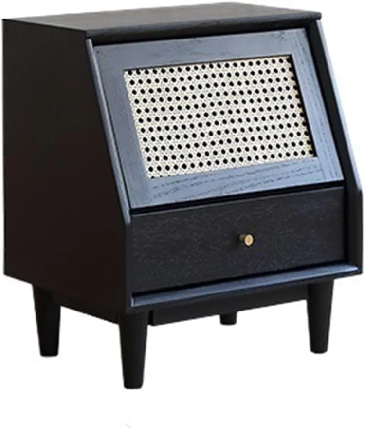 میز جانبی ساده بامبو، کابینت ذخیره سازی کنار تخت، اتاق خواب مشکی، با کشو میز کنار تختی با کشو