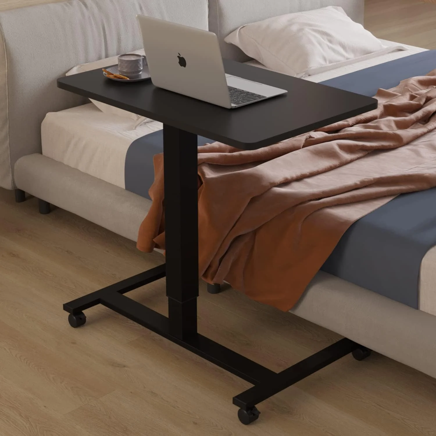 میز پنوماتیک موبایل bilbil، میز قابل تنظیم ارتفاع با فنر گازی، میز لپ تاپ متحرک با چرخ های قفل شونده، میز کار قابل حمل برای خانه، دفتر، مشکی