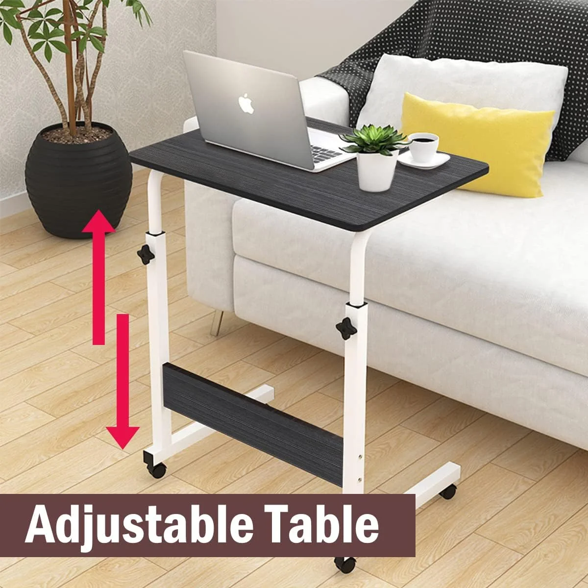 میز لپ‌تاپ 60 * 40 سانتی‌متری با قابلیت تنظیم ارتفاع و چرخ‌های متحرک مناسب اتاق خواب، نشیمن و دفتر کار (مشکی)