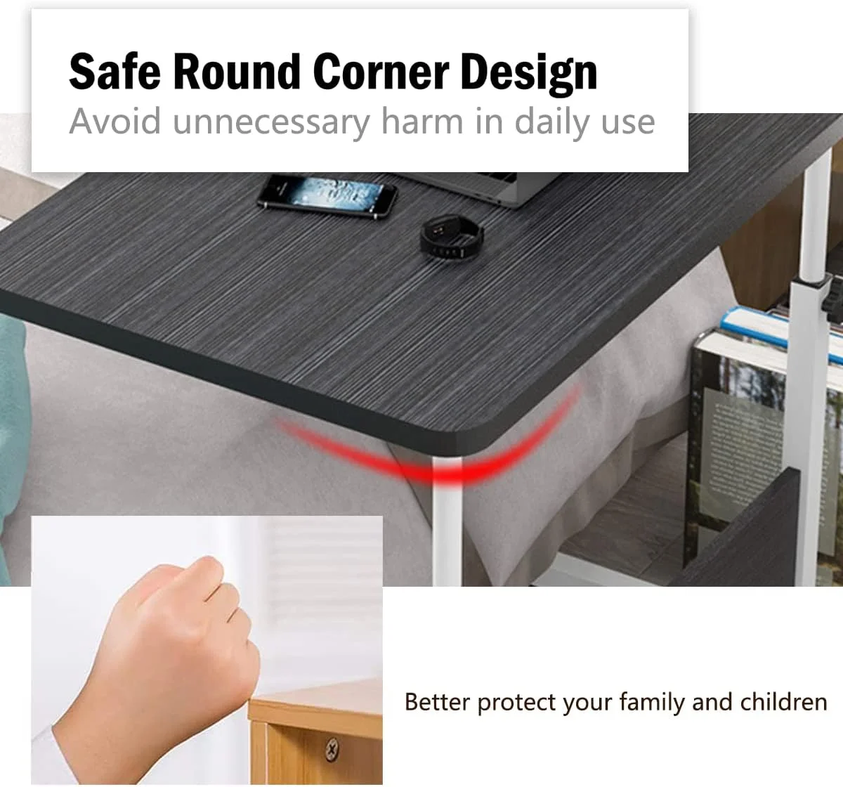 میز لپ‌تاپ 60 * 40 سانتی‌متری با قابلیت تنظیم ارتفاع و چرخ‌های متحرک مناسب اتاق خواب، نشیمن و دفتر کار (مشکی)