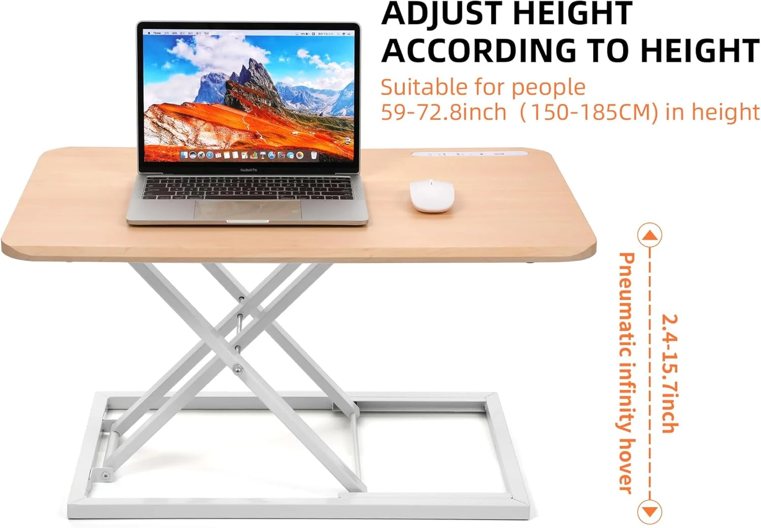 میز ایستاده با قابلیت تنظیم ارتفاع Biueus، مبدل میز ایستاده برای دفتر کار خانگی، ایستگاه کاری کامپیوتر با فنر گازی برای مانیتور یا لپ تاپ (چوب)