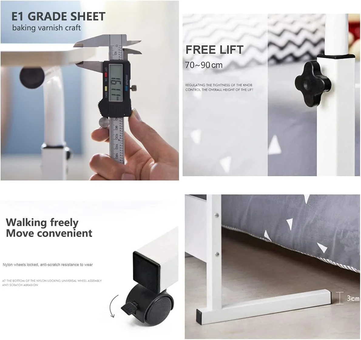 میز لپ‌تاپ 60 * 40 سانتی‌متری با قابلیت تنظیم ارتفاع و چرخ‌های متحرک مناسب اتاق خواب، نشیمن و دفتر کار (مشکی)