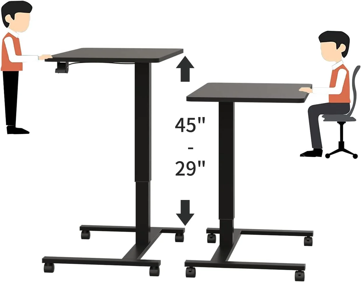 میز پنوماتیک موبایل bilbil، میز قابل تنظیم ارتفاع با فنر گازی، میز لپ تاپ متحرک با چرخ های قفل شونده، میز کار قابل حمل برای خانه، دفتر، مشکی