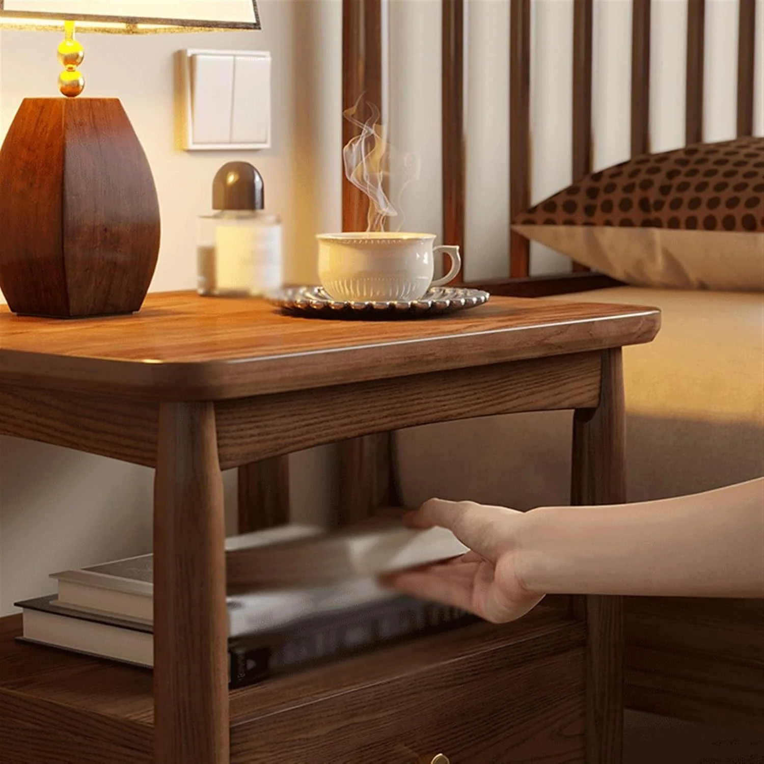 کابینت ذخیره سازی چوبی کنار تخت با کشو، میز کنار تختی شیک و کوچک برای اتاق نشیمن، اتاق خواب، مطالعه، برای کتاب، لامپ و غیره کابینت ذخیره سازی چوبی کنار تخت با کشو، میز کنار تختی شیک و کوچک برای اتاق نشیمن، اتاق خواب، مطالعه، برای کتاب، لامپ و غیره