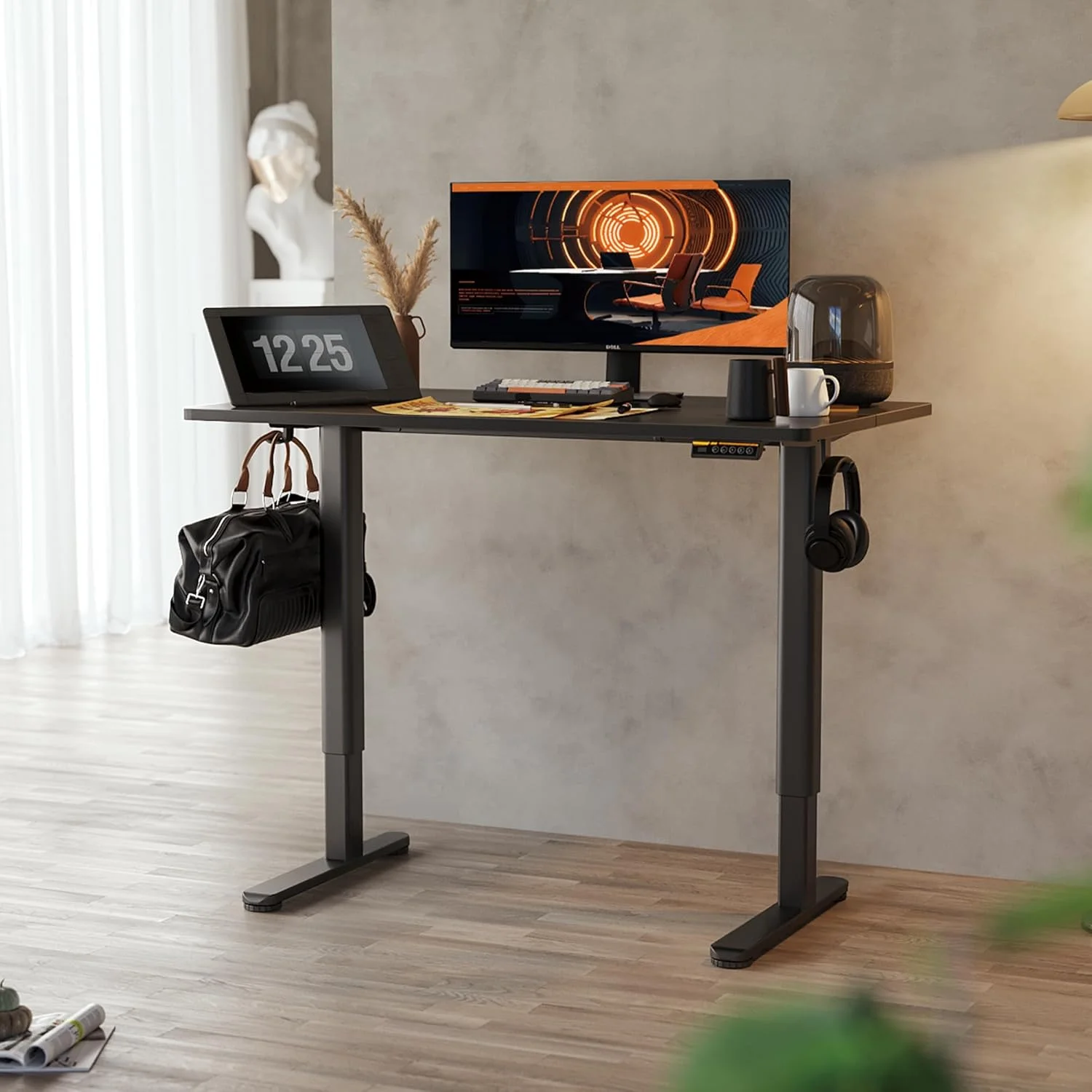 پایه میز ایستاده Claiks، پایه های میز برقی قابل تنظیم تا 63 اینچ، میز کامپیوتر ایستاده قابل تنظیم C شکل برای خانه و دفتر کار (فقط پایه مشکی)