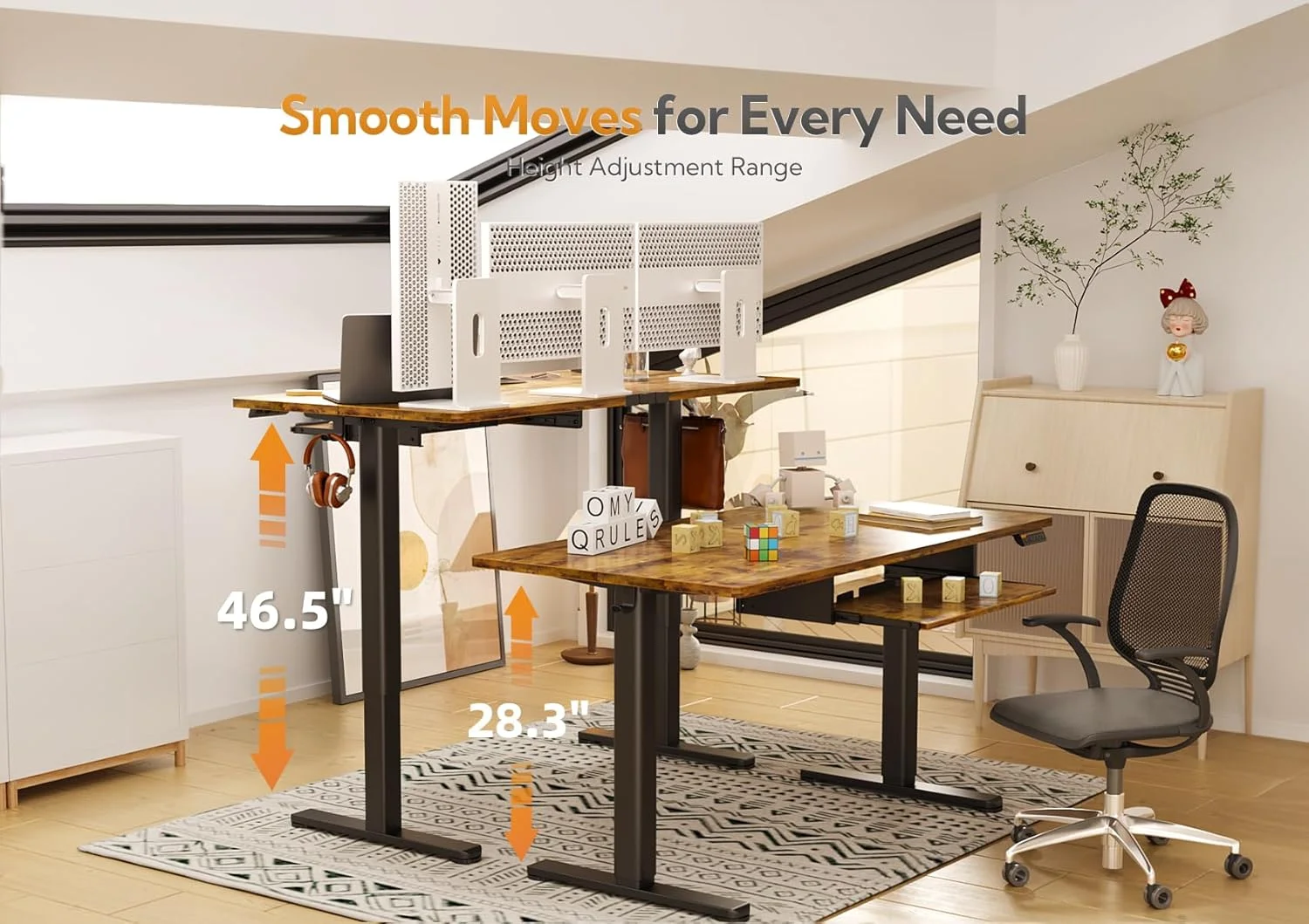 میز ایستاده Claiks با سینی کیبورد، میز ایستاده با ارتفاع قابل تنظیم، میزهای بالابر برای دفتر کار خانگی و ایستگاه کاری کامپیوتر، 48 اینچ، قهوه ای روستیک