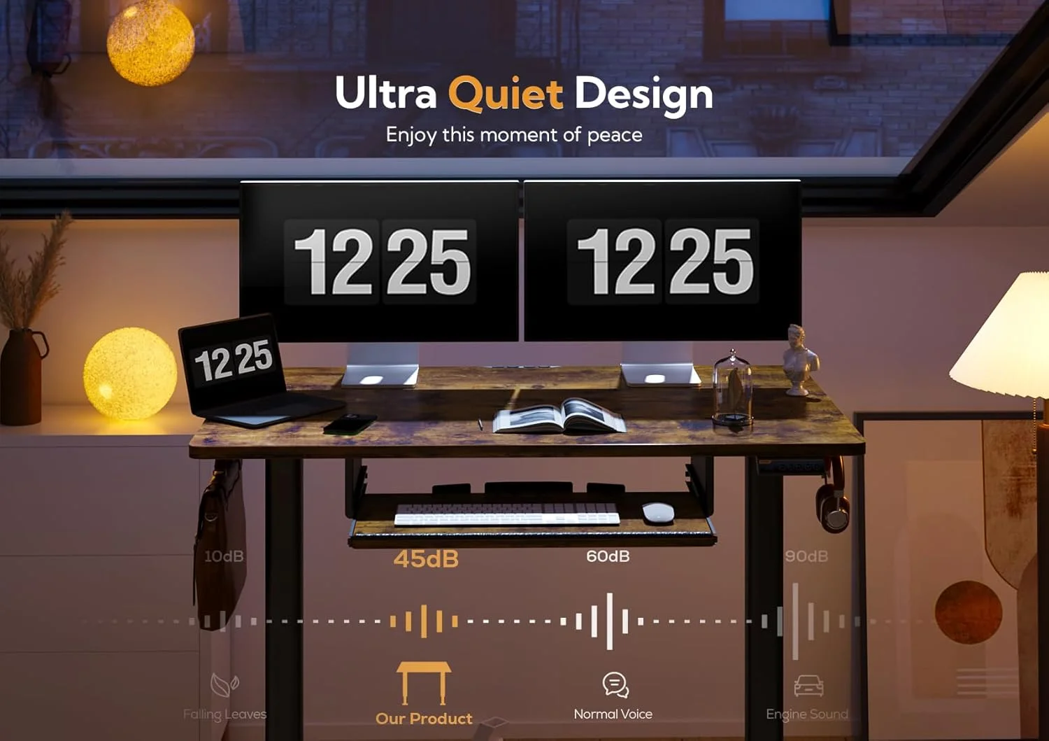 میز ایستاده Claiks با سینی کیبورد، میز ایستاده با ارتفاع قابل تنظیم، میزهای بالابر برای دفتر کار خانگی و ایستگاه کاری کامپیوتر، 48 اینچ، قهوه ای روستیک