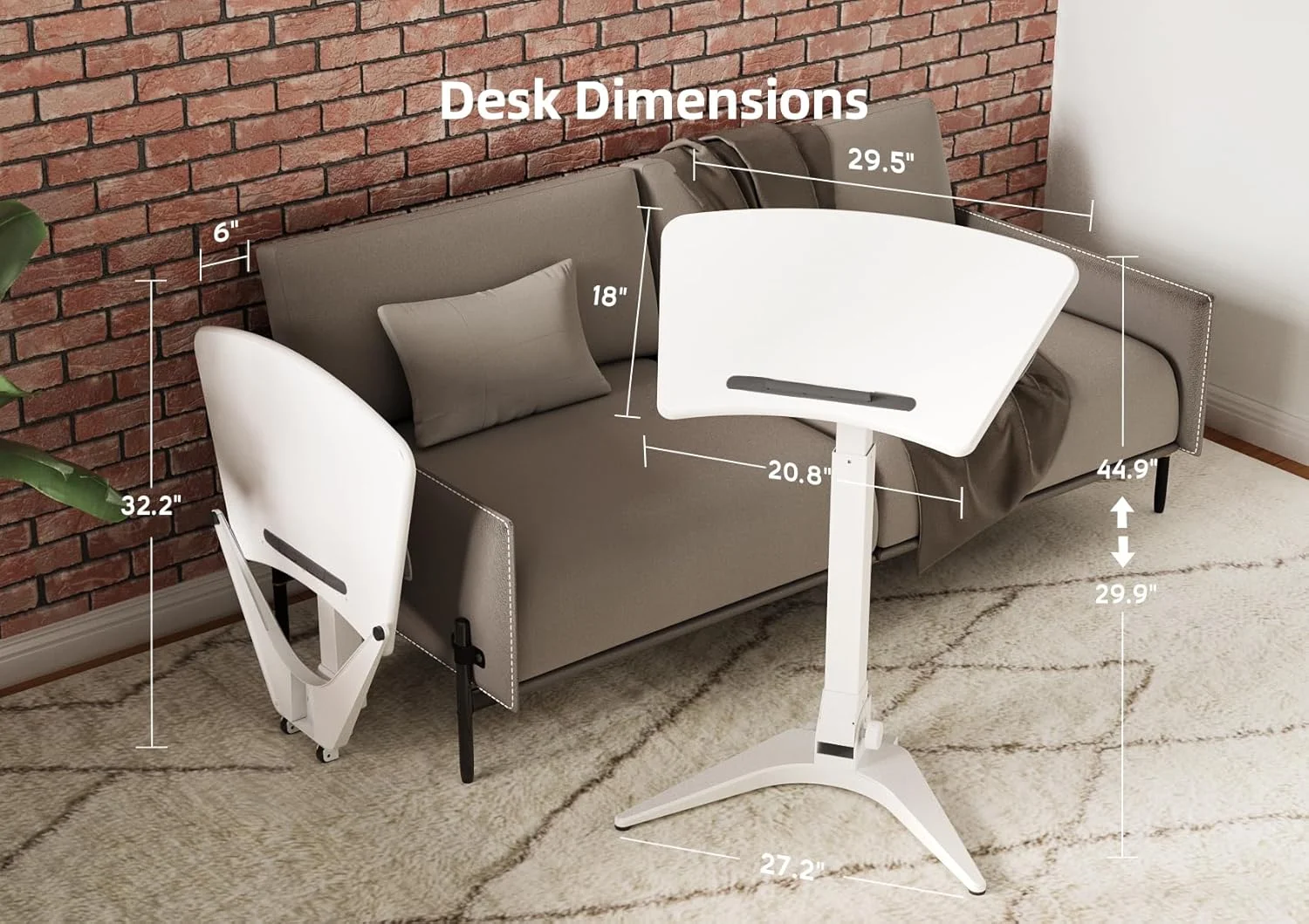 میز تحریر ایستاده موبایل Claiks، ایستگاه کاری چرخ دار قابل حمل با چرخ، قابلیت تنظیم ارتفاع پنوماتیک نشسته-ایستاده با قابلیت شیب 90 درجه، پایه تاشو کامپیوتر ضد لغزش، سفید