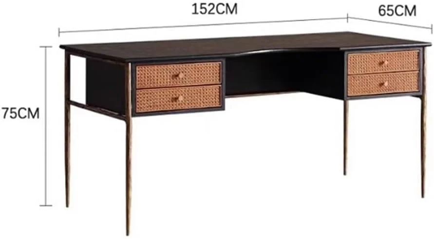 میز کامپیوتر، میز اداری چوبی با کشوهای بامبو و قاب فلزی، میز مطالعه و نوشتن مدرن با طراحی یکپارچهسازی با سیستمعامل و فضای ذخیره سازی