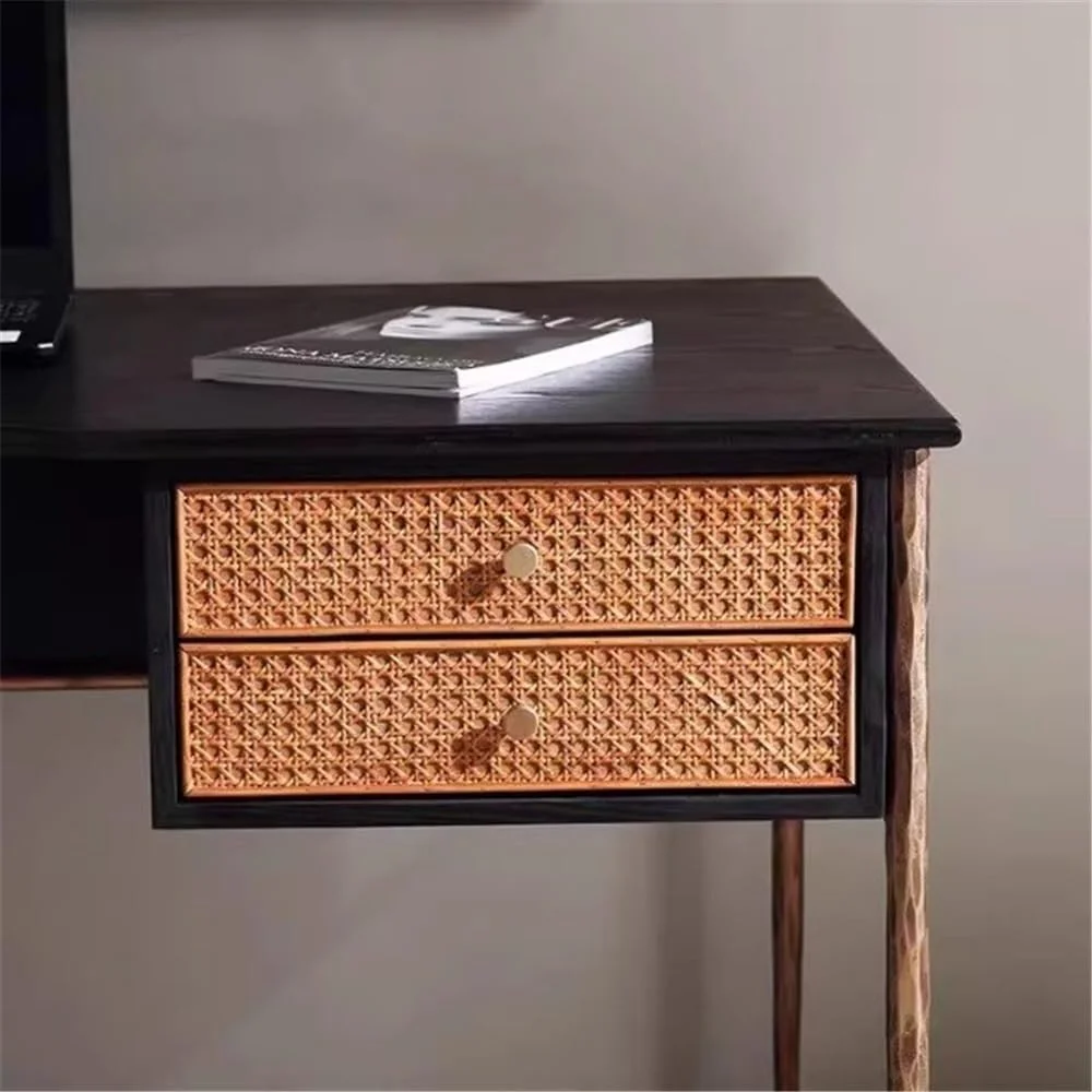 میز کامپیوتر، میز اداری چوبی با کشوهای بامبو و قاب فلزی، میز مطالعه و نوشتن مدرن با طراحی یکپارچهسازی با سیستمعامل و فضای ذخیره سازی