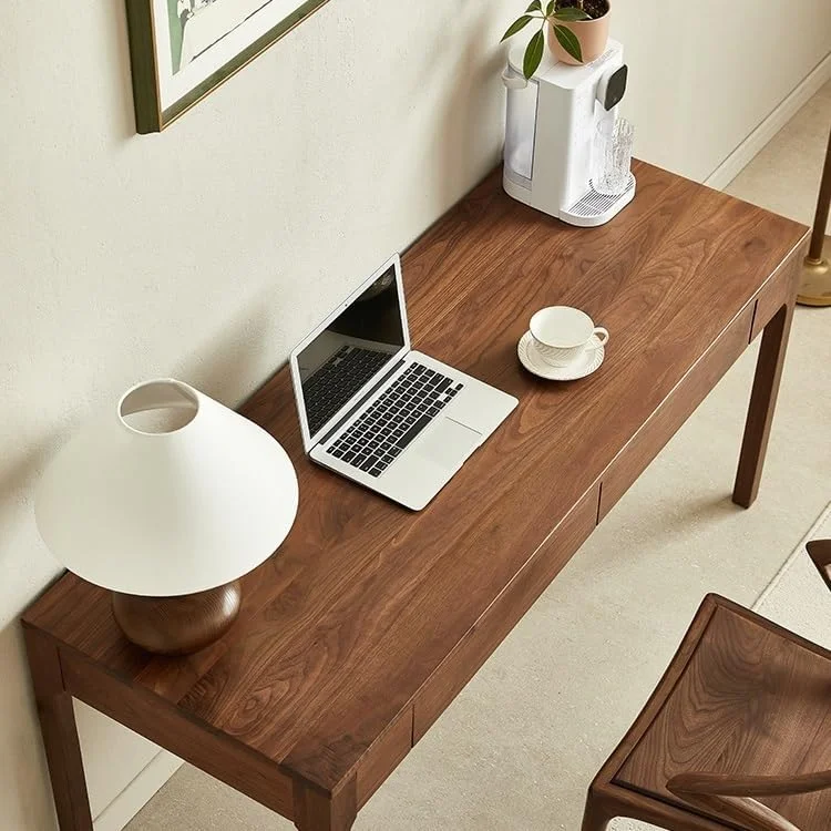 میز کامپیوتر چوبی گردویی تیره با فضای ذخیره سازی، میز کامپیوتر مدرن و ساده با دو کشو برای دفتر کار خانگی (XL)