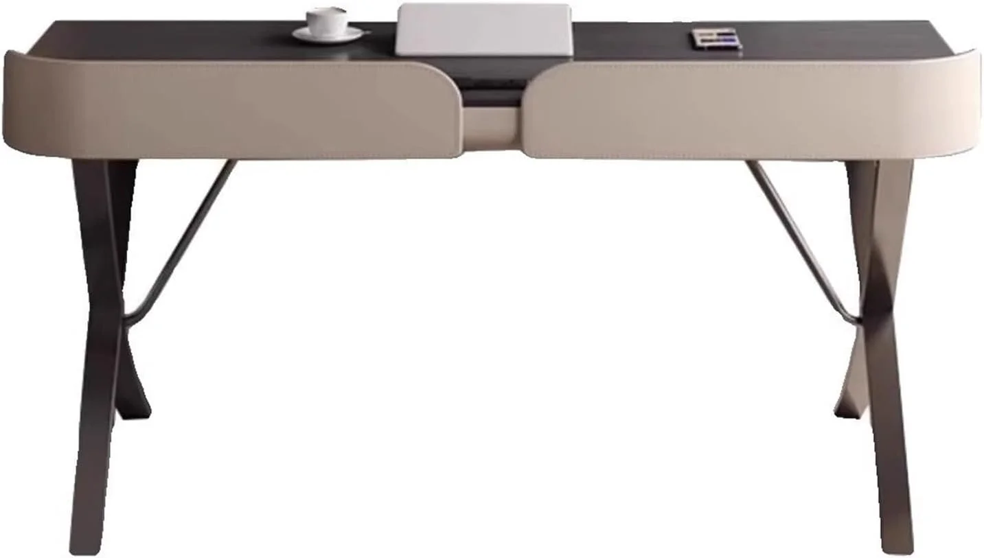 میز کامپیوتر، میز تحریر مدرن با رنگ گردویی تیره، دارای کشو، ایستگاه شارژ، پایه های فلزی X شکل و فضای ذخیره سازی (M) میز کامپیوتر، میز تحریر مدرن با رنگ گردویی تیره، دارای کشو، ایستگاه شارژ، پایه های فلزی X شکل و فضای ذخیره سازی (M)