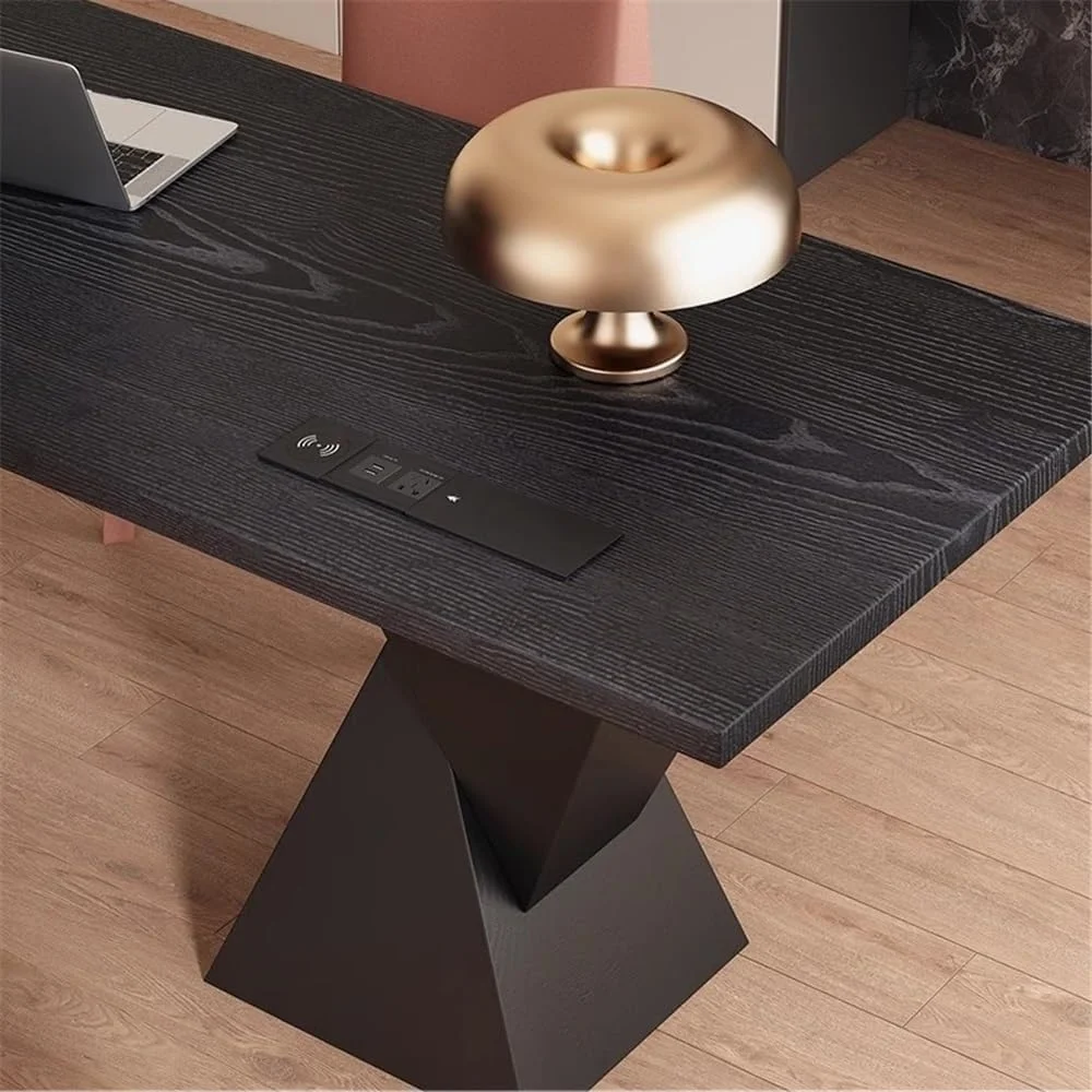 میز کامپیوتر، میز کار ساده و شیک از جنس چوب جامد با پورت های برق، پایه های میز زیبا، میز مطالعه و نوشتن مدرن مشکی (M)