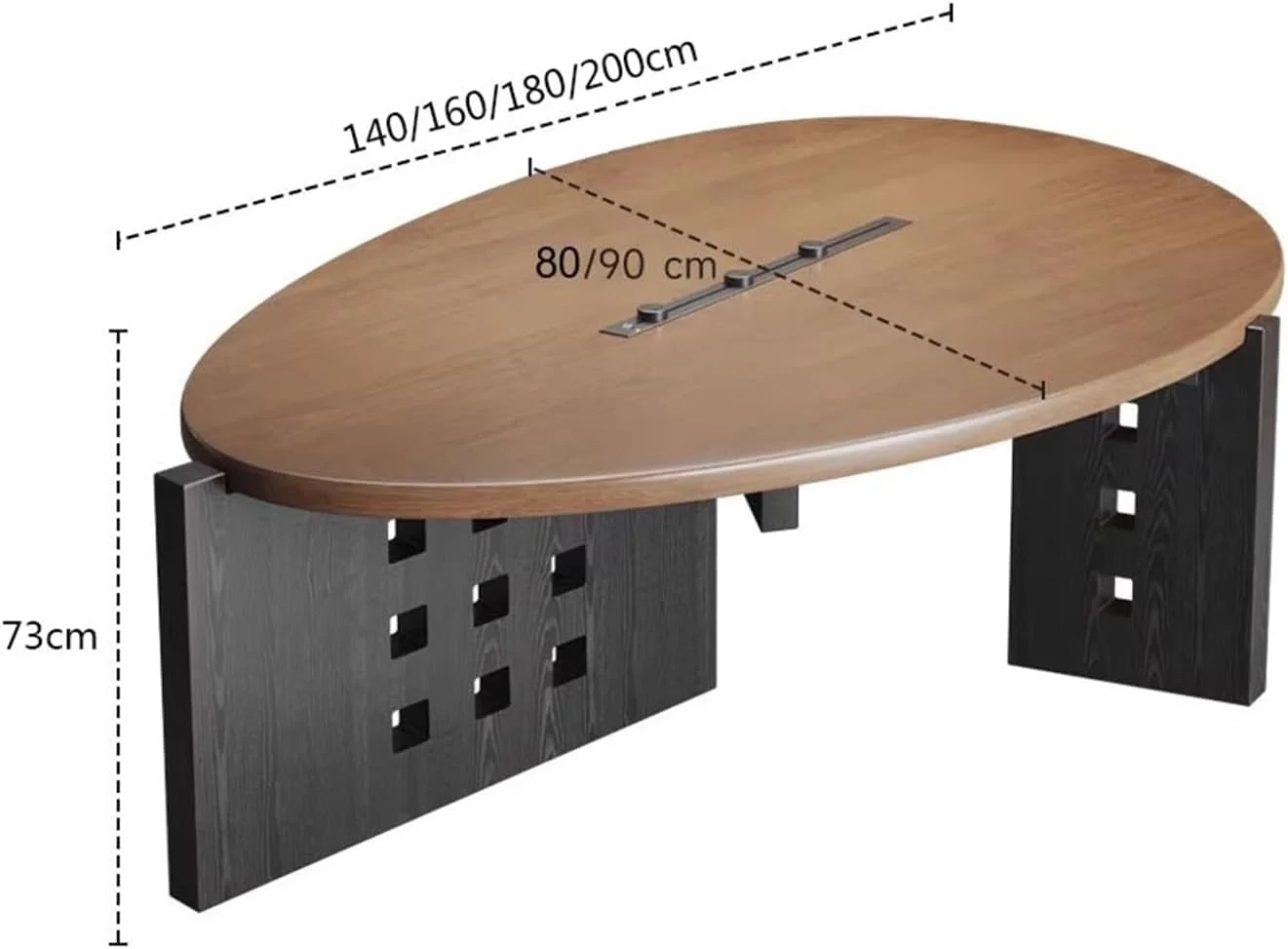 میز کامپیوتر، میز کنفرانس بیضی شکل از چوب جامد، میز کار مدرن چوب نارون با پورت های شارژ و ریل های کشویی (L)