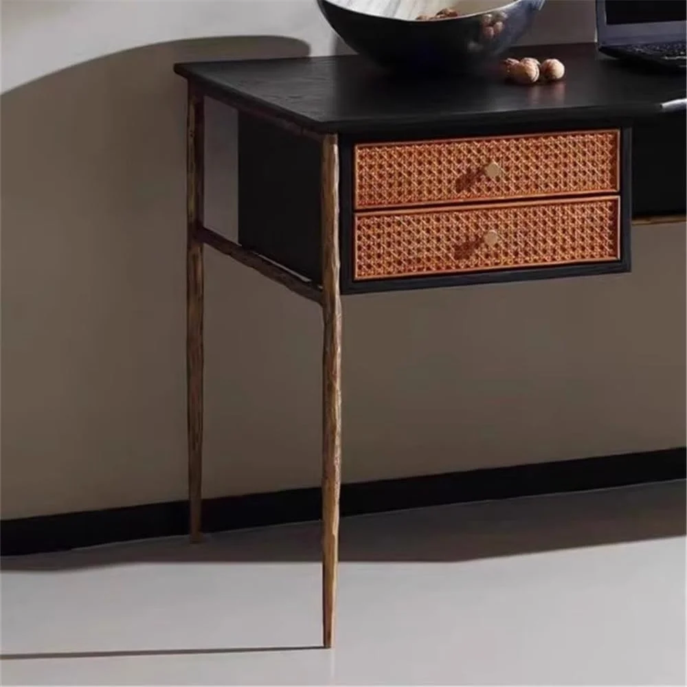 میز کامپیوتر، میز اداری چوبی با کشوهای بامبو و قاب فلزی، میز مطالعه و نوشتن مدرن با طراحی یکپارچهسازی با سیستمعامل و فضای ذخیره سازی