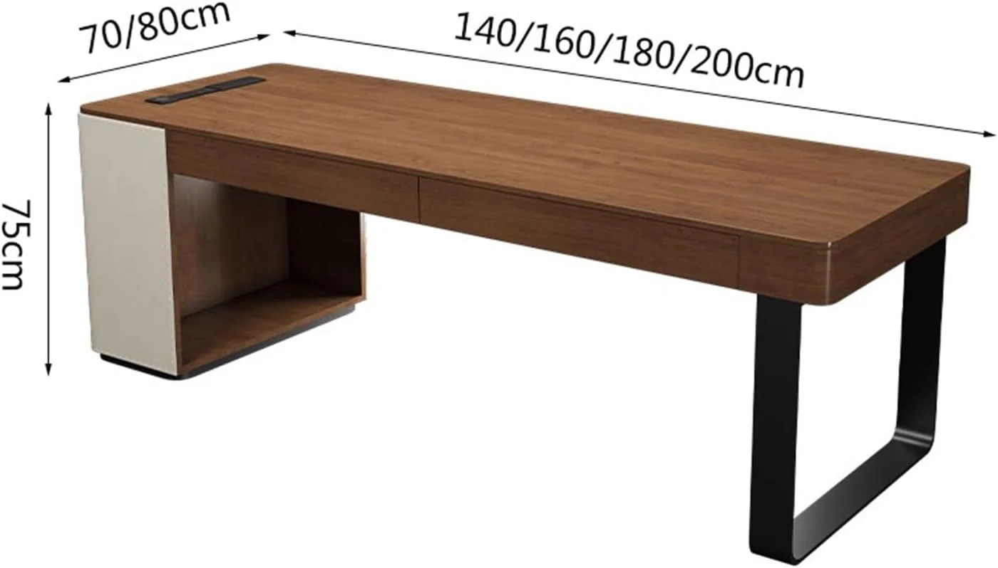 میز کامپیوتر، میز تحریر چوبی مدرن و ساده با پورت شارژ، رنگ گردویی، مناسب منزل با دو کشو (L)