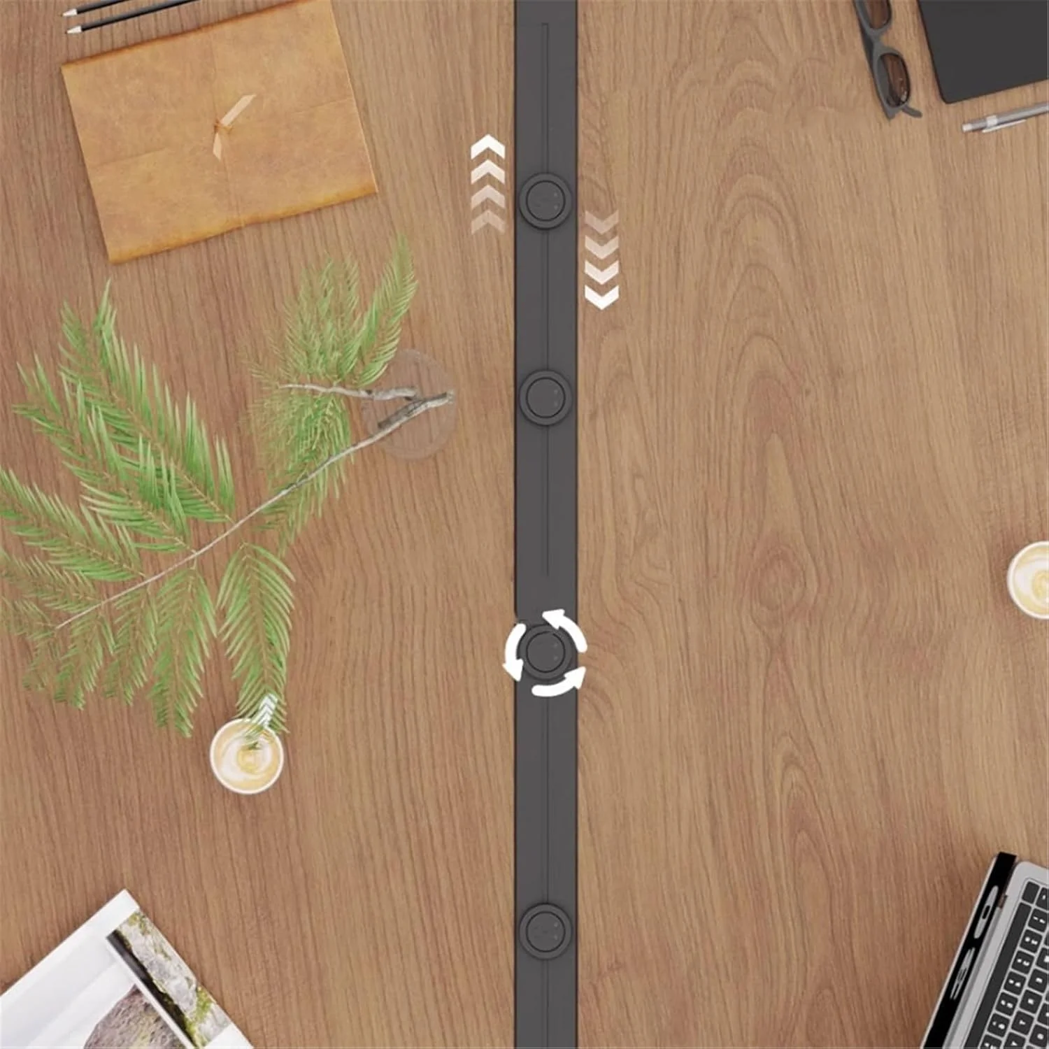 میز کامپیوتر، میز کنفرانس بیضی شکل از چوب جامد، میز کار مدرن چوب درخت نارون با پورت های شارژ و میله های کشویی (L)